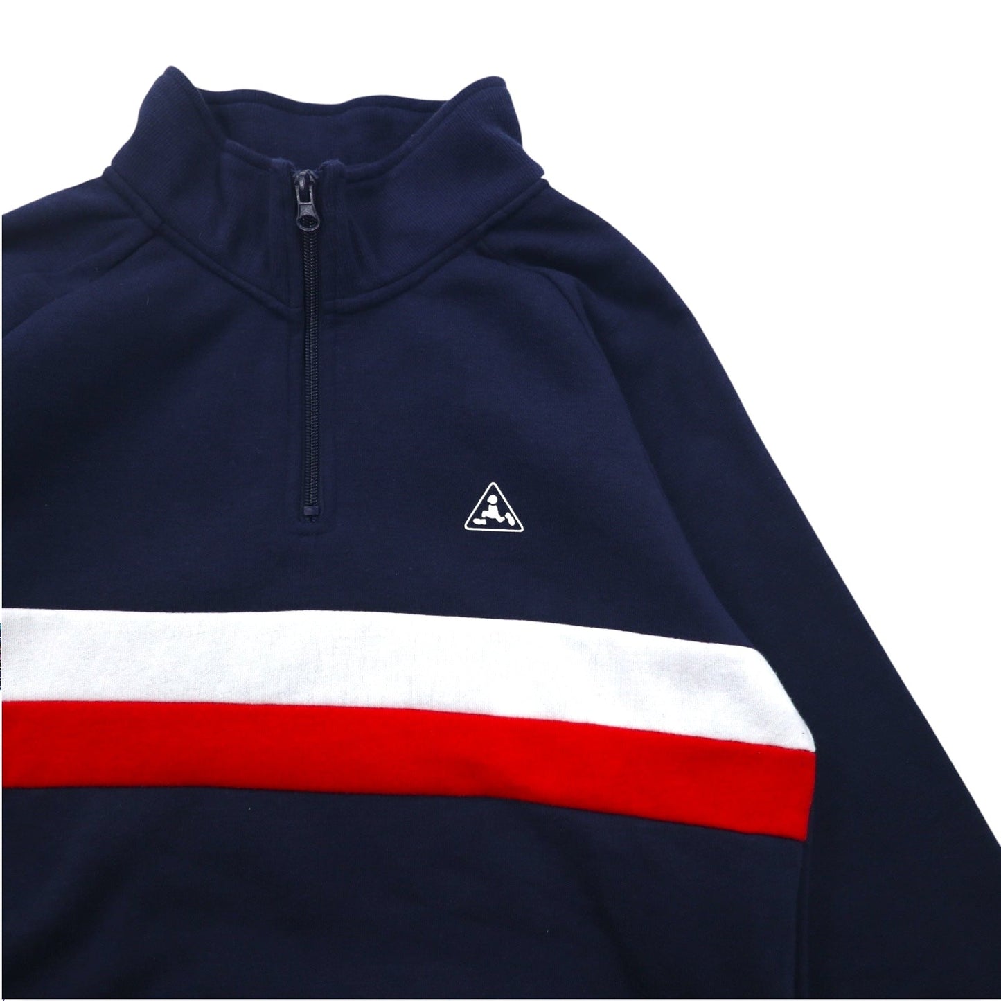 PLENTY TOUGH SPORT 90s Half-Zip Sweatshirt, Size M, Navy, Tricolor, Fleece-Lined, Tape Logo