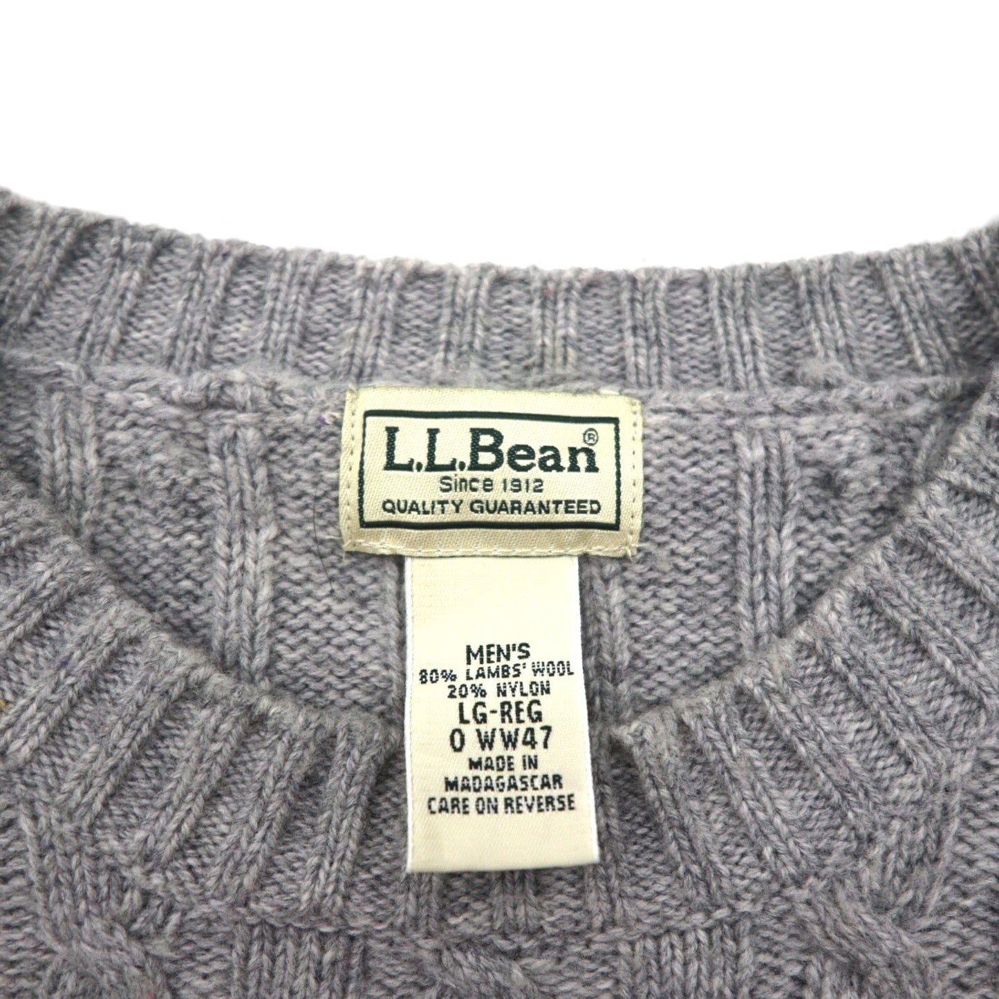 L.L.Bean 90年代 ケーブル編み ニット セーター L グレー ラムウール 羊毛 WW47