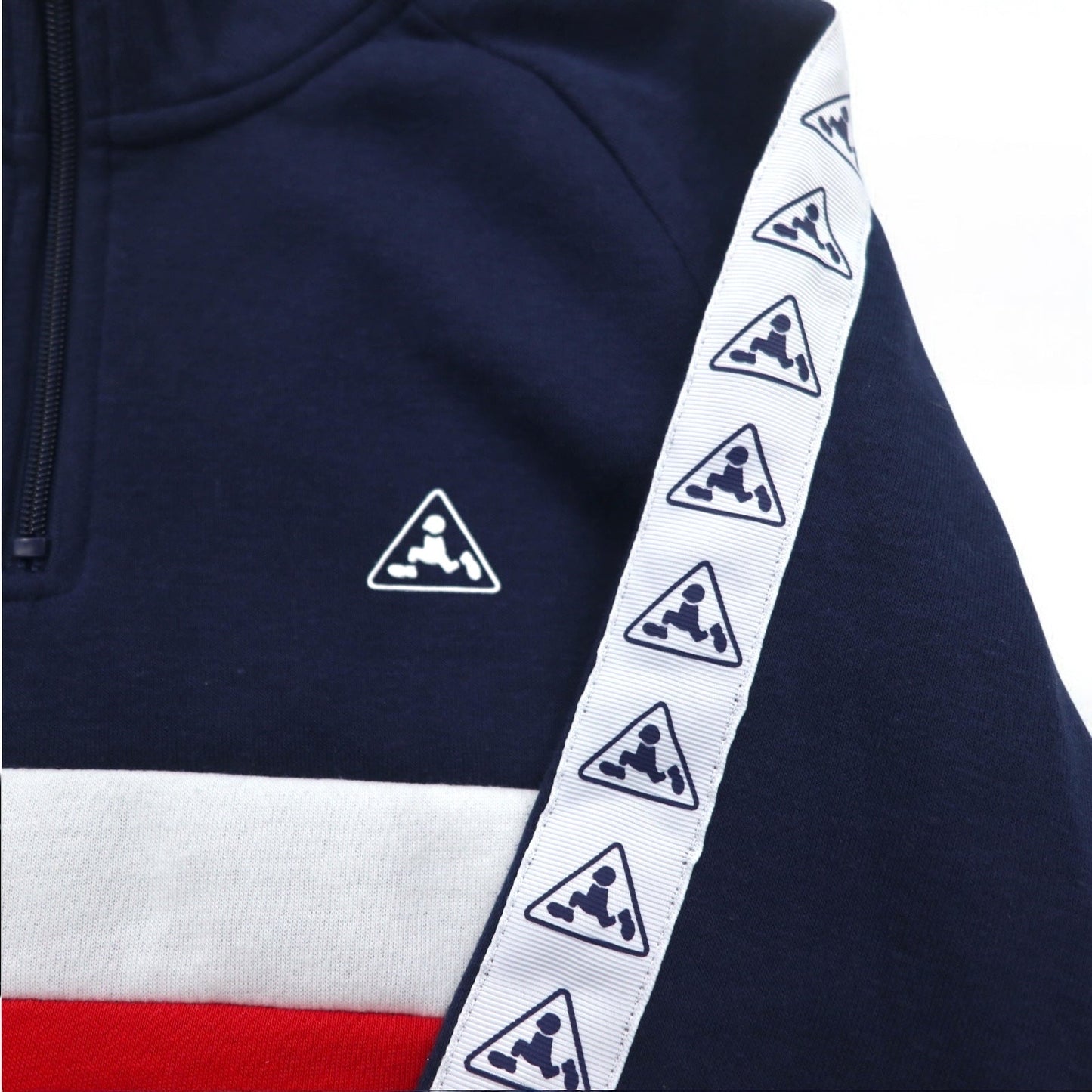 PLENTY TOUGH SPORT 90s Half-Zip Sweatshirt, Size M, Navy, Tricolor, Fleece-Lined, Tape Logo