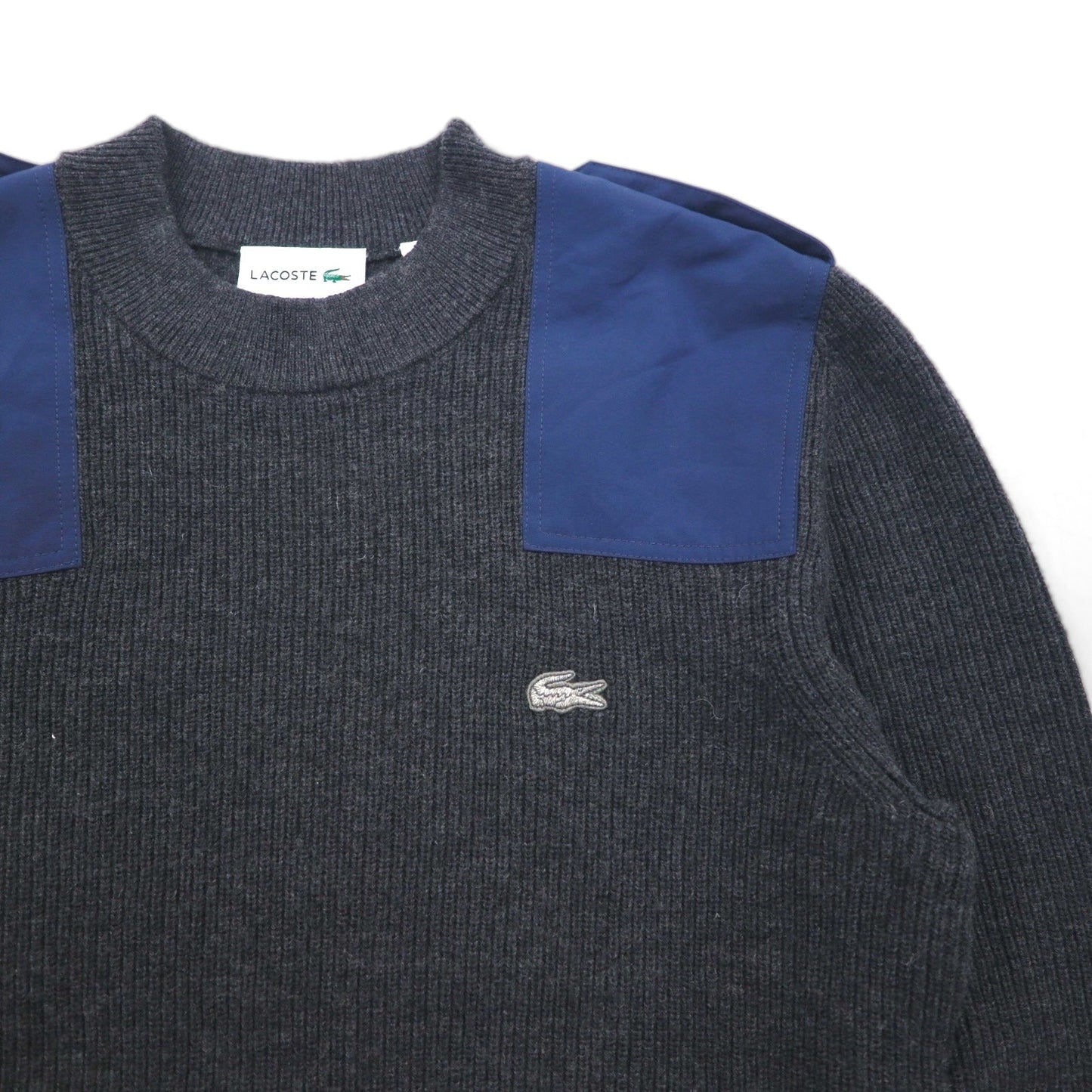 LACOSTE コマンド ニット セーター M ウール Dressinn Sweatere エポレット エルボーパッチ AH9167
