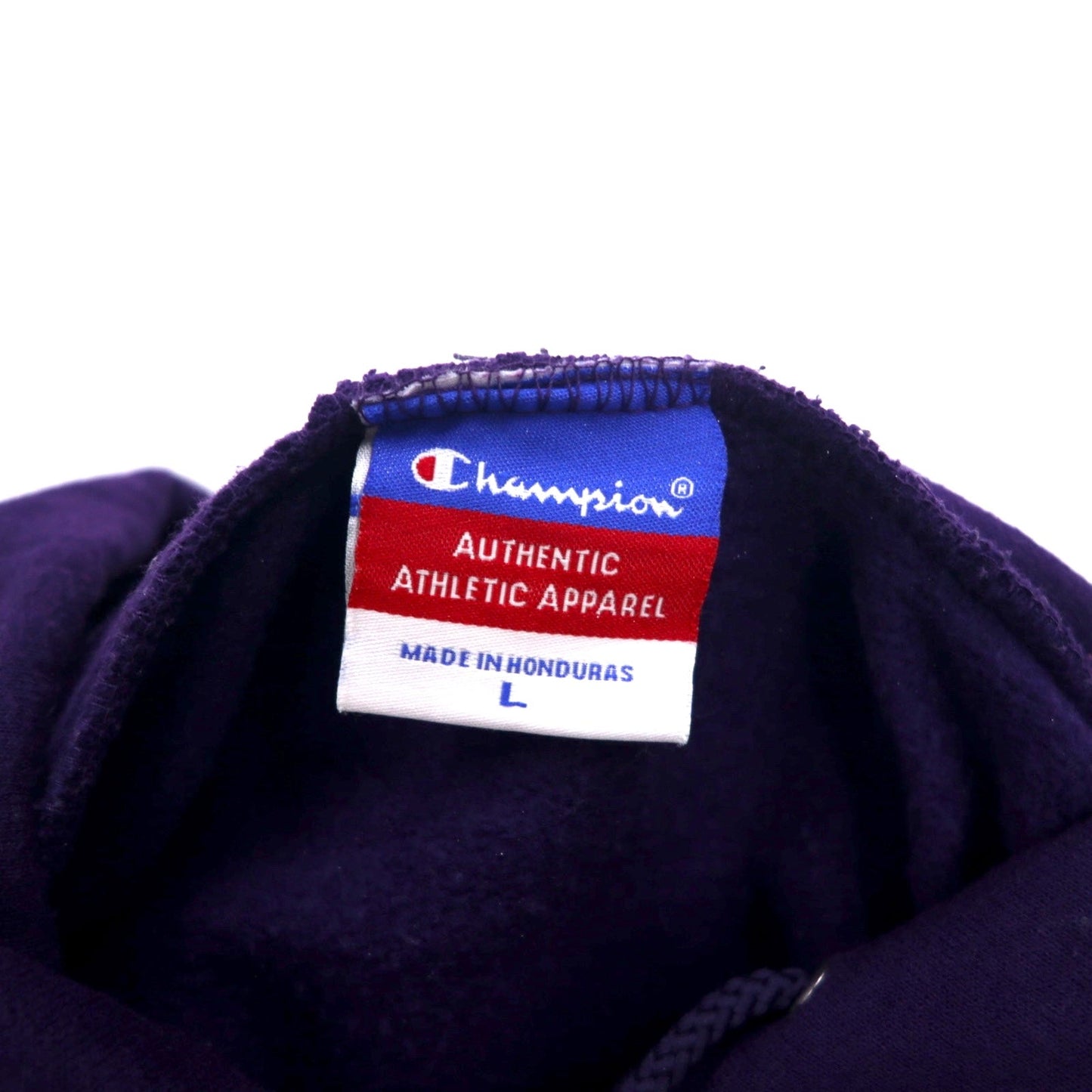 Champion 2000s College Print Pullover Hoodie, Size L, Navy, Cotton, Fleece-Lined, TEXAS CHRISTIAN UNIVERSITY Arch Logo, Double Print, Made in Honduras