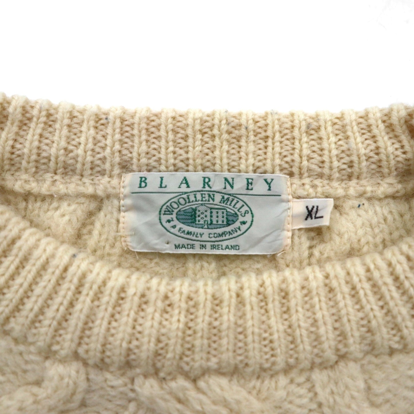 90s Ireland Vintage Fisherman Knit アイルランド製 90年代 フィッシャーマン アランニット セーター XL 生成り ウール ケーブル編み BLARNEY WOOLEN MILLS
