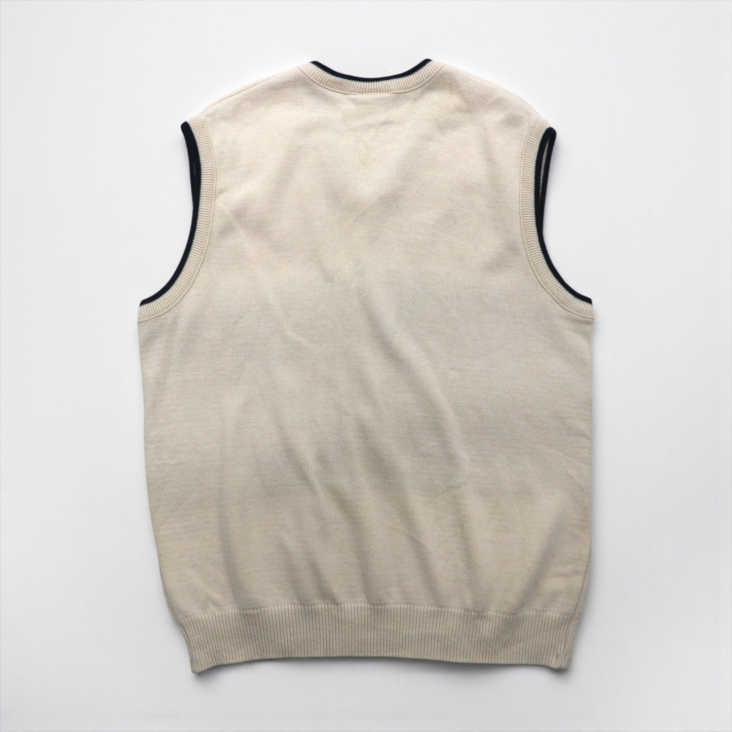 LACOSTE チルデン ニット ベスト L ホワイト コットン Vネック アーガイル柄