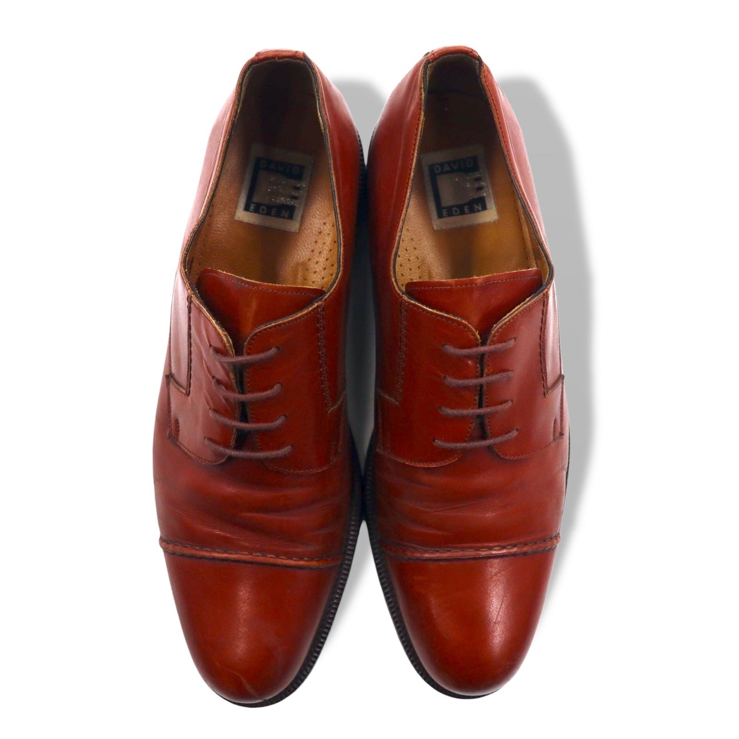 DAVID EDEN Straight Tip Dress Shoes, Size 27.5cm, Brown Leather