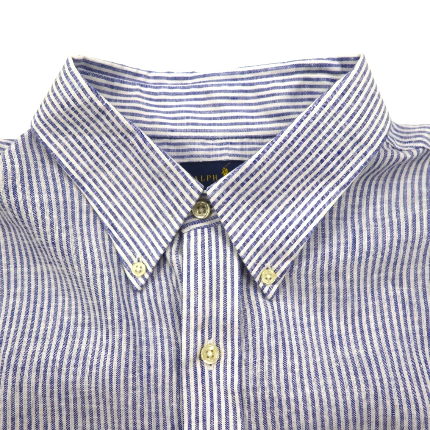 Polo Ralph Lauren ボタンダウン リネン シャツ XL ブルー 麻 ストライプ CLASSIC FIT EASY CARE ビッグサイズ