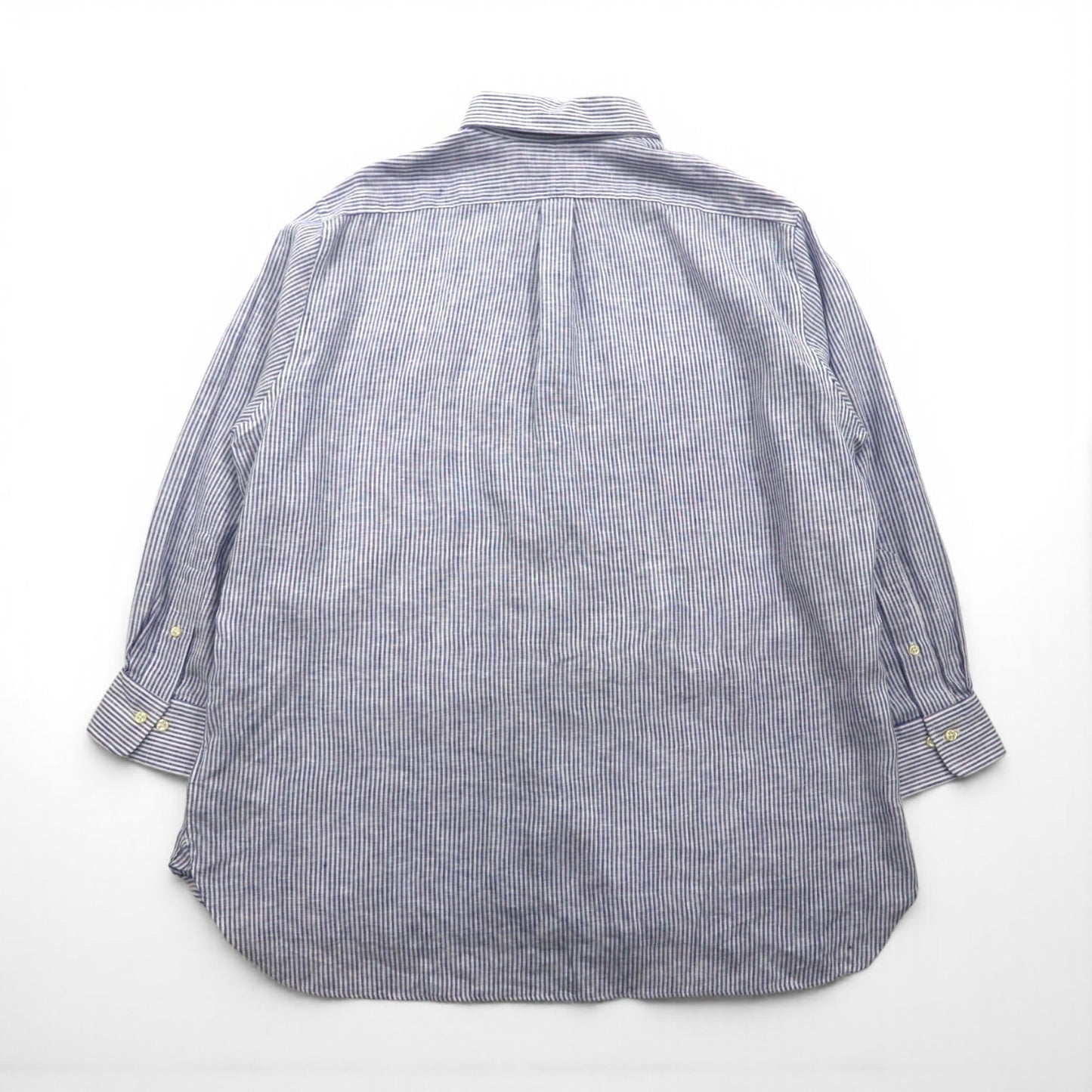 Polo Ralph Lauren ボタンダウン リネン シャツ XL ブルー 麻 ストライプ CLASSIC FIT EASY CARE ビッグサイズ