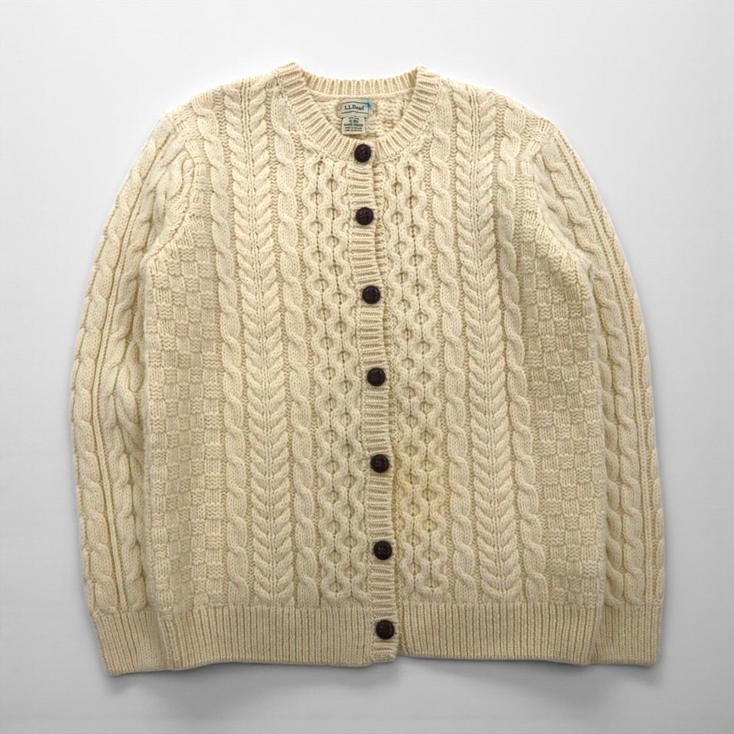 L.L.Bean フィッシャーマン アラン ニット カーディガン XL 生成り ウール 296681 アイルランド製