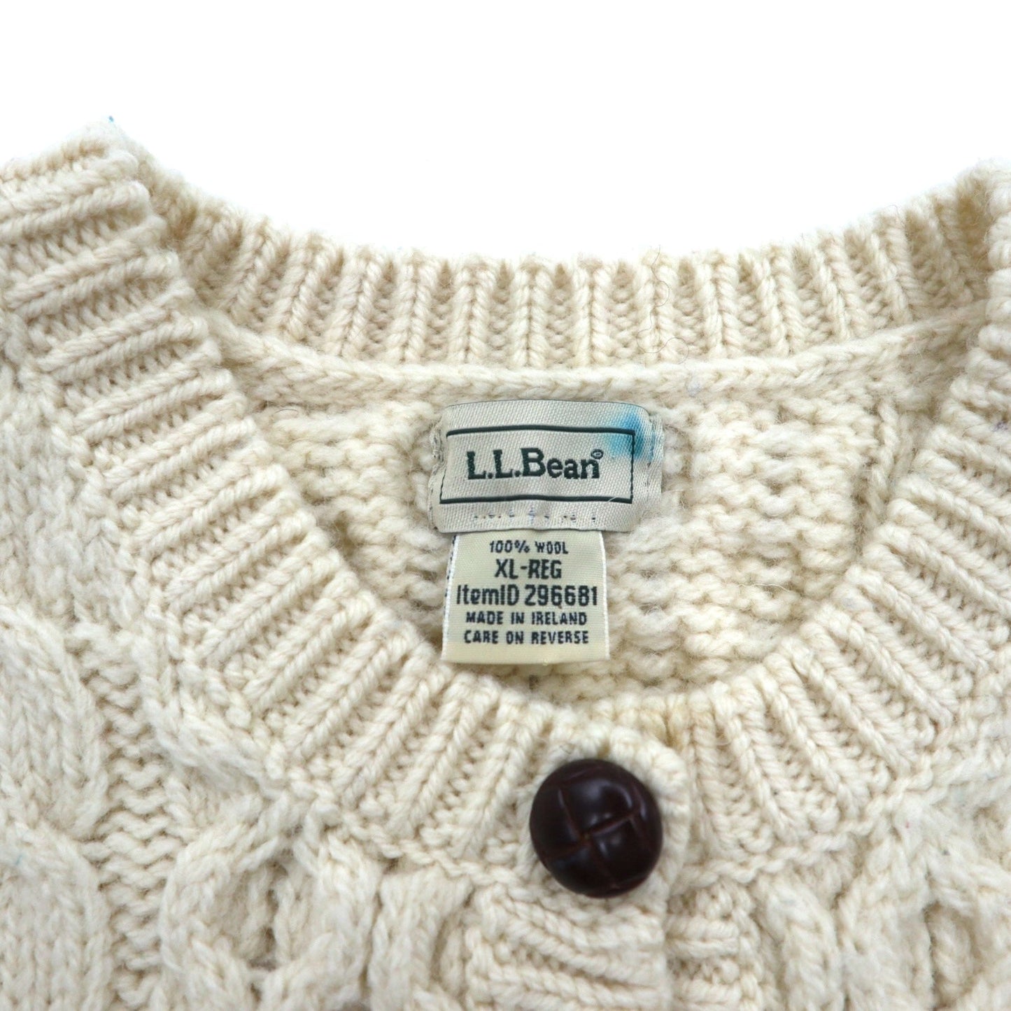 L.L.Bean フィッシャーマン アラン ニット カーディガン XL 生成り ウール 296681 アイルランド製
