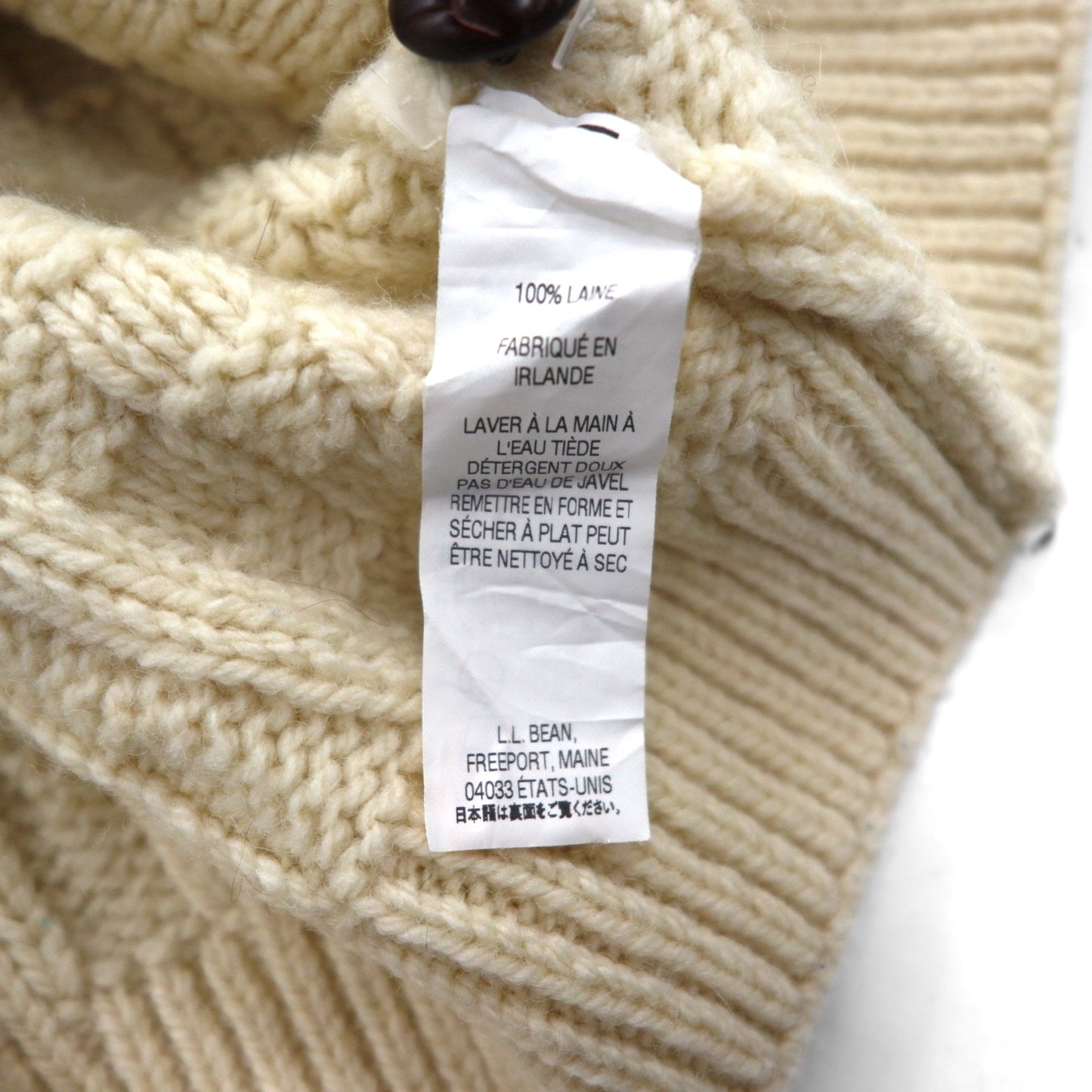 L.L.Bean フィッシャーマン アラン ニット カーディガン XL 生成り ウール 296681 アイルランド製