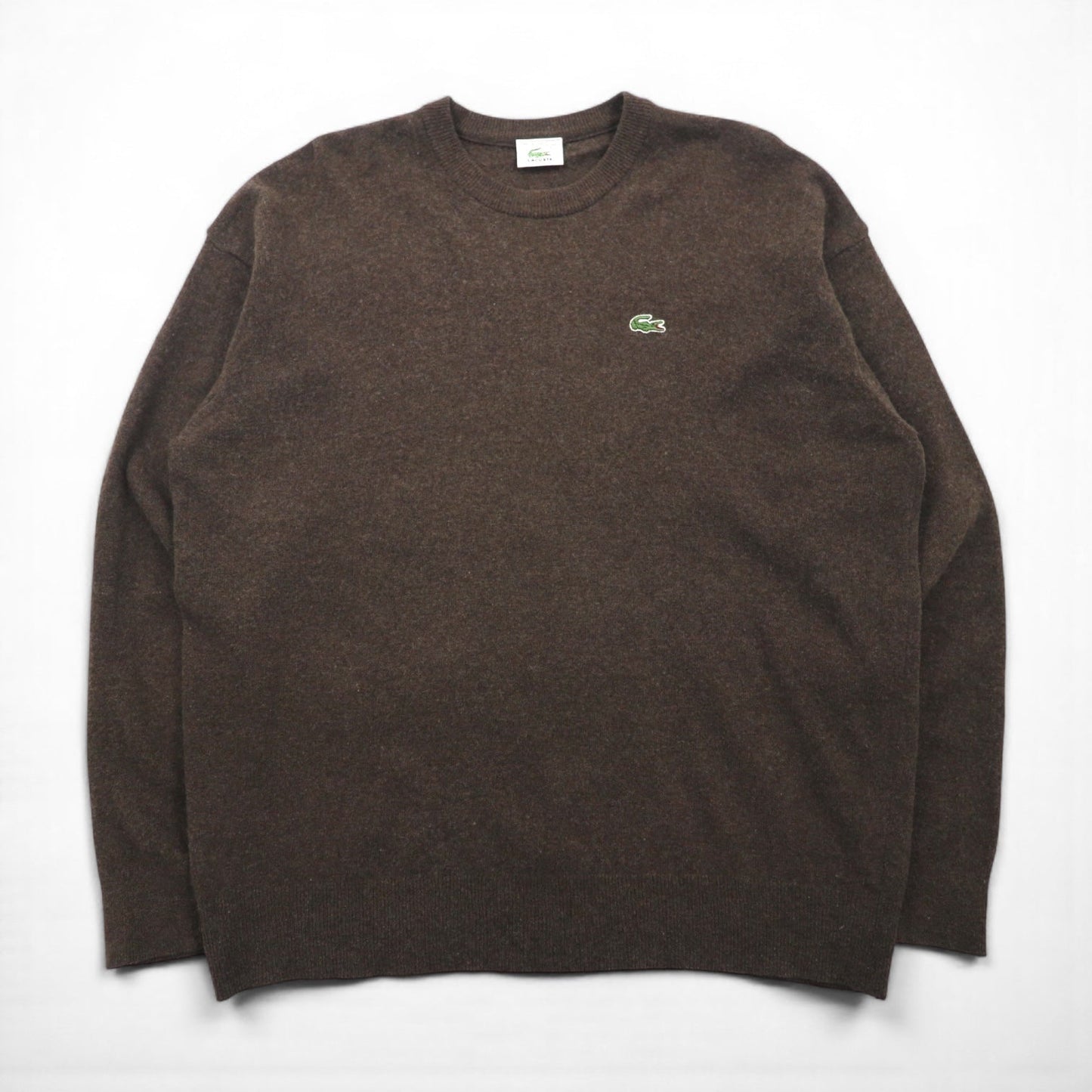 LACOSTE 80年代 スペイン製 クルーネック ニット セーター XL ブラウン ウール