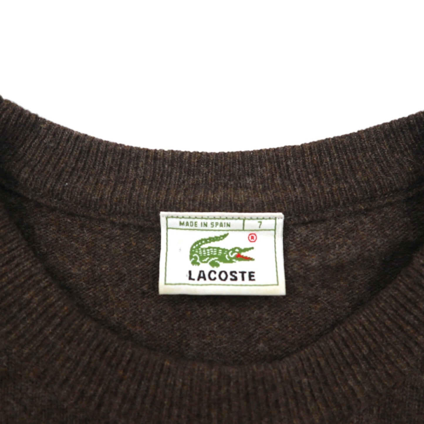 LACOSTE 80年代 スペイン製 クルーネック ニット セーター XL ブラウン ウール
