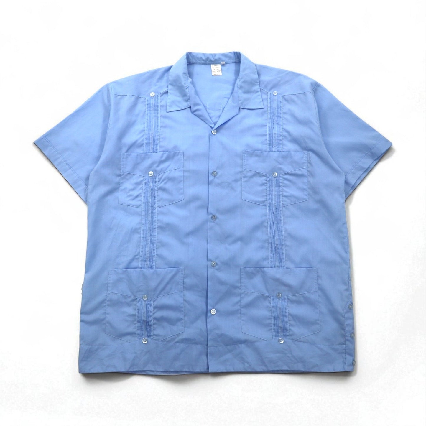 JRPALACIOS 80s Open Collar Cuban Shirt, Boxy Shirt, Size 2XL, Blue, Polyester and Cotton