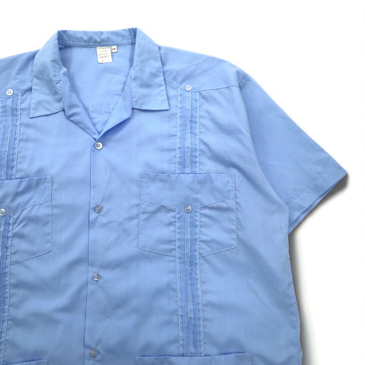 JRPALACIOS 80s Open Collar Cuban Shirt, Boxy Shirt, Size 2XL, Blue, Polyester and Cotton