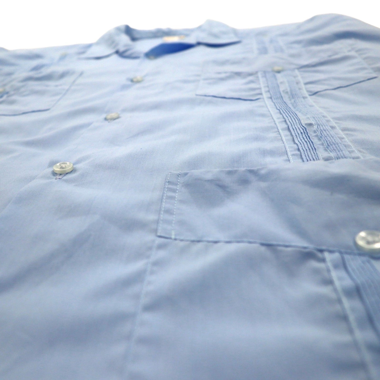 JRPALACIOS 80s Open Collar Cuban Shirt, Boxy Shirt, Size 2XL, Blue, Polyester and Cotton