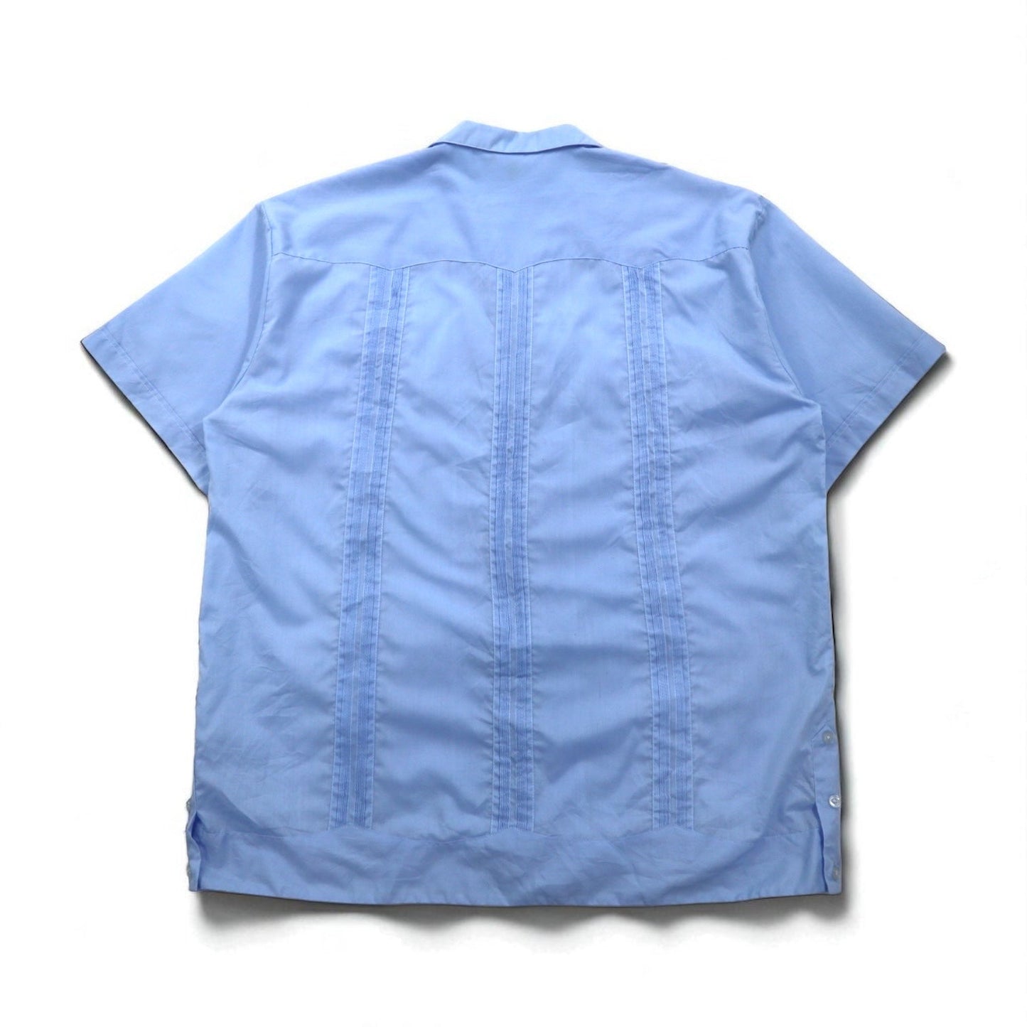 JRPALACIOS 80s Open Collar Cuban Shirt, Boxy Shirt, Size 2XL, Blue, Polyester and Cotton