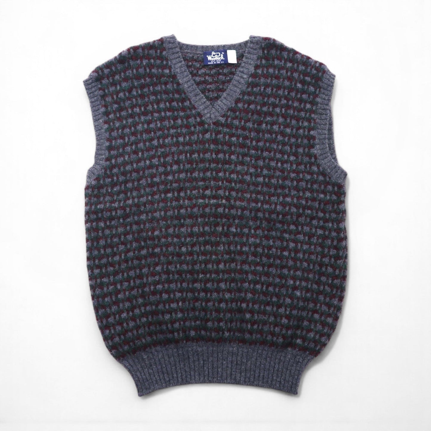 Woolrich 80年代 イギリス製 Vネック ワイド ニット ベスト XL グレー ウール
