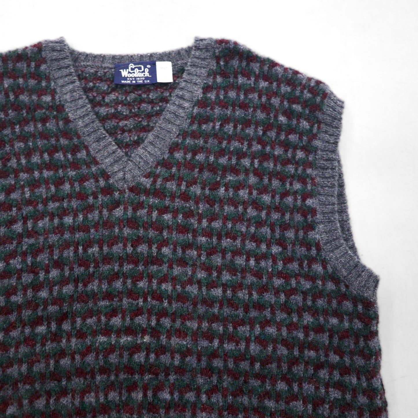 Woolrich 80年代 イギリス製 Vネック ワイド ニット ベスト XL グレー ウール