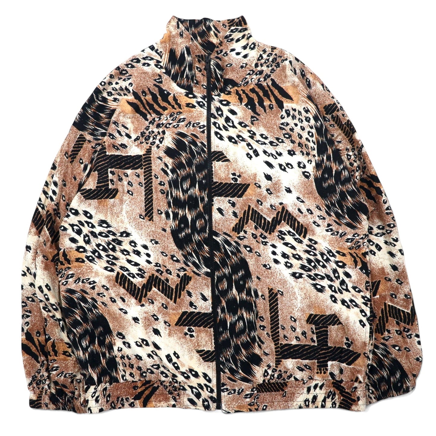 90s ERIN LONDON Silk Zip-Up Jacket, Size L, Beige, Leopard Print
