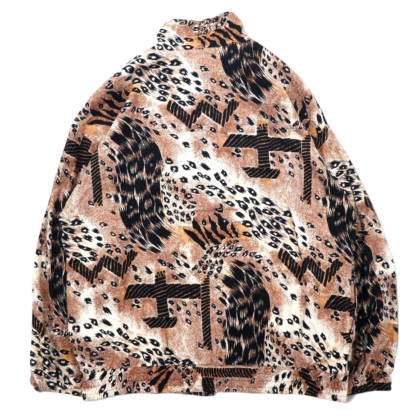 90s ERIN LONDON Silk Zip-Up Jacket, Size L, Beige, Leopard Print
