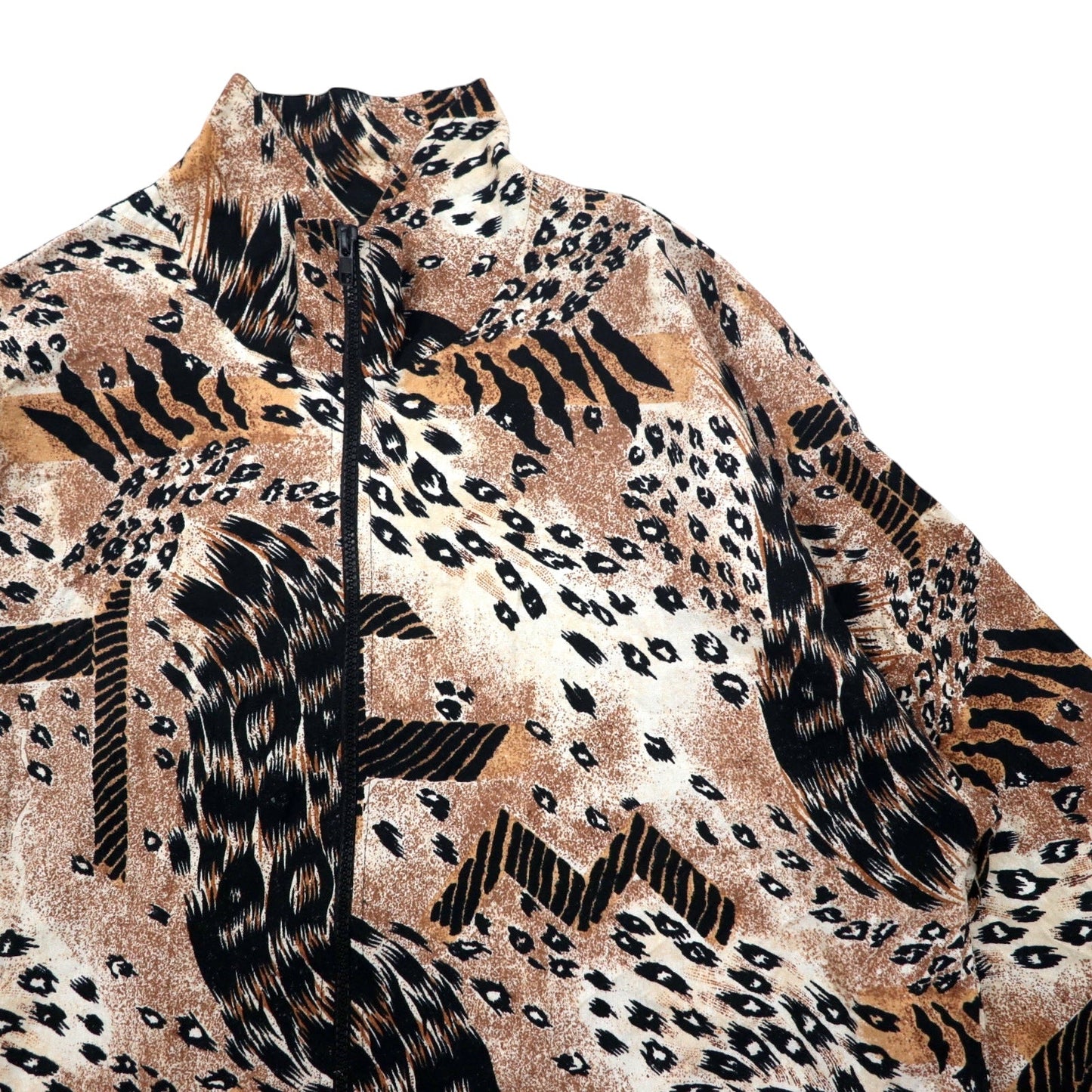 90s ERIN LONDON Silk Zip-Up Jacket, Size L, Beige, Leopard Print