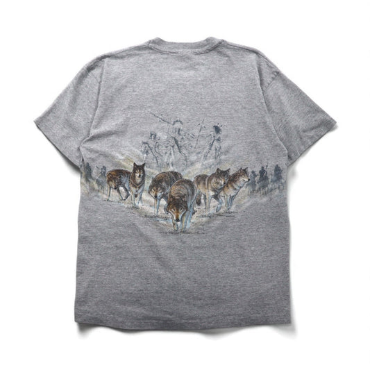 anvil 90年代 USA製 シングルステッチ Tシャツ XL グレー MINESOTA 両面 アニマル プリント オオカミ