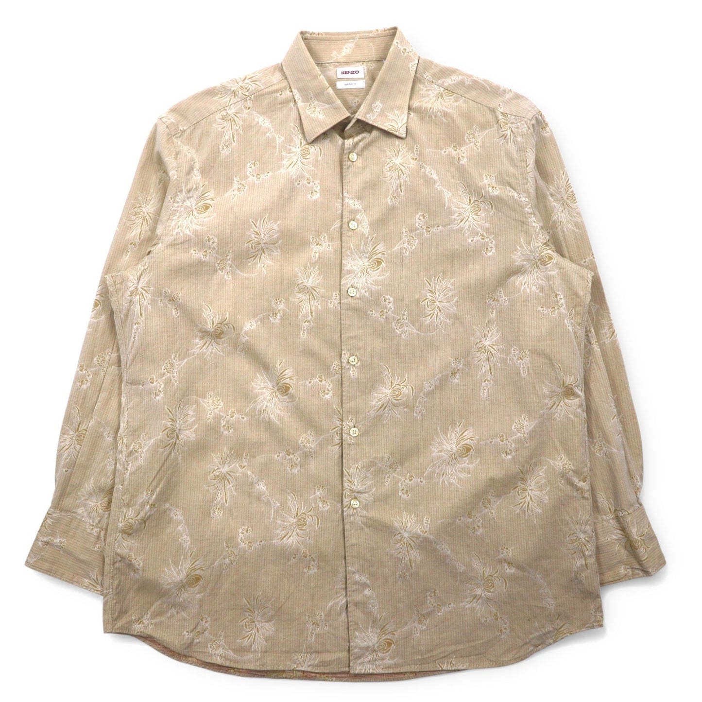 KENZO 花柄 ドレスシャツ XL ベージュ コットン 総柄 comfort fit