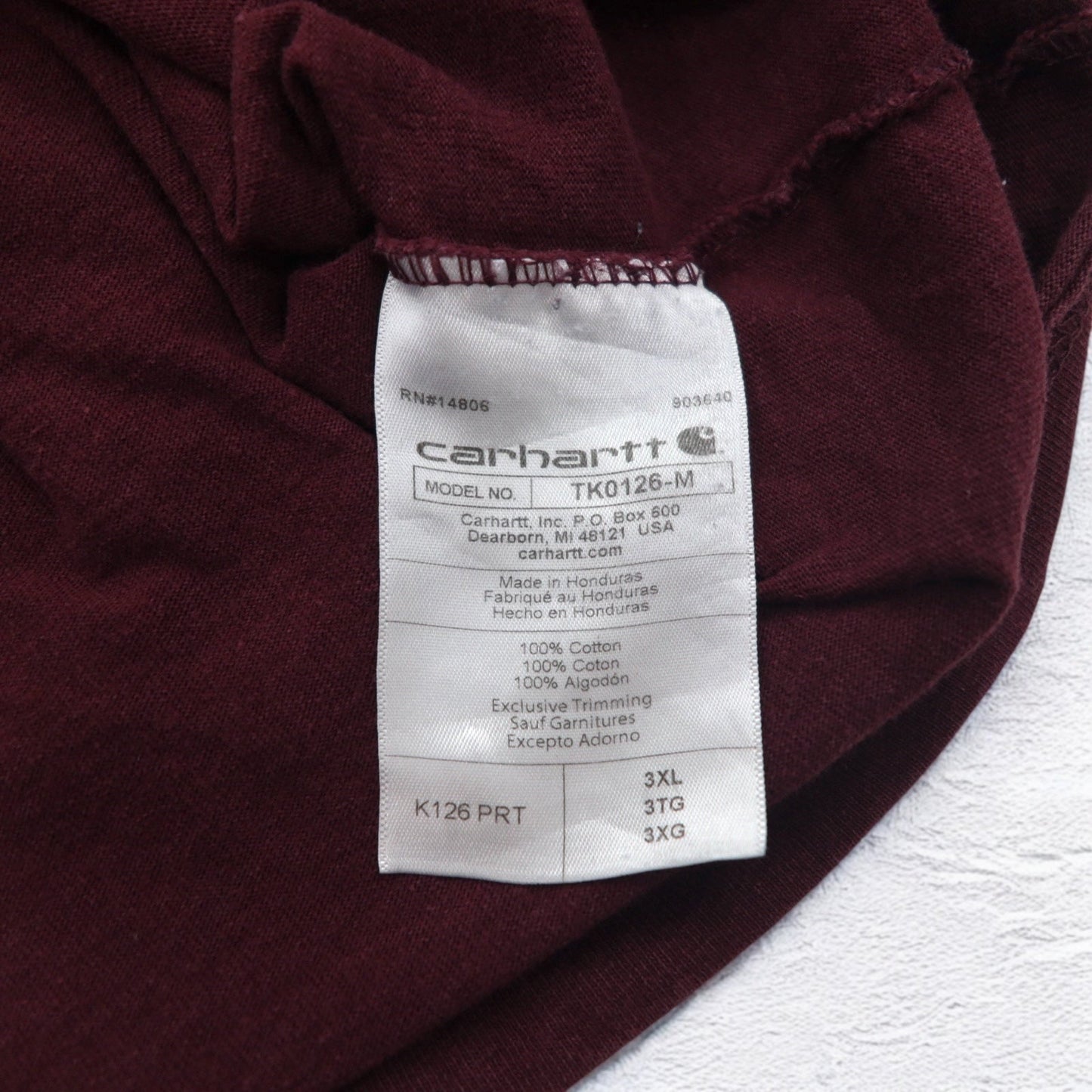 carhartt ロングスリーブ ポケット Tシャツ ロンT 3XL ボルドー ビッグサイズ ホンジュラス戦