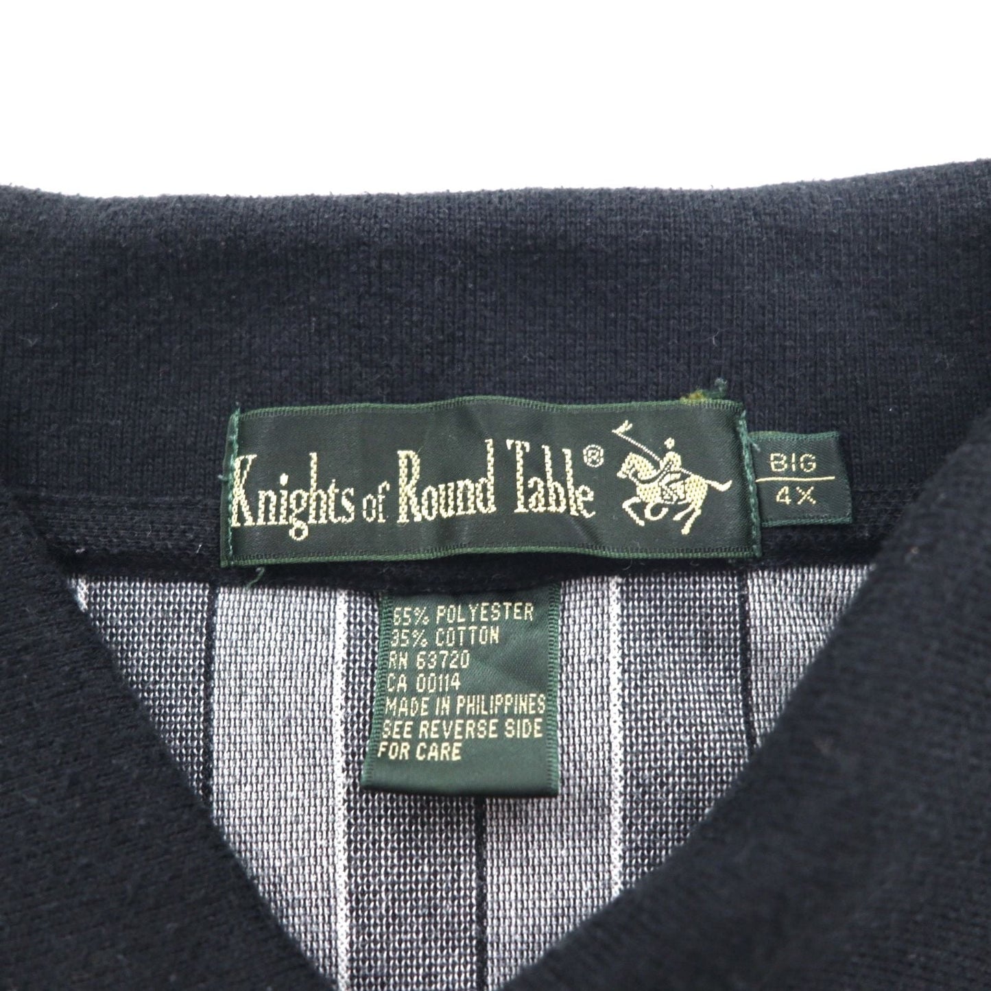 90s Knight of Round Table Crazy Pattern Polo Shirt, Monochrome, Cotton, Size 4XL