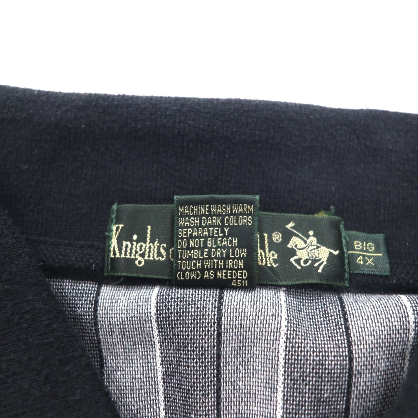 90s Knight of Round Table Crazy Pattern Polo Shirt, Monochrome, Cotton, Size 4XL