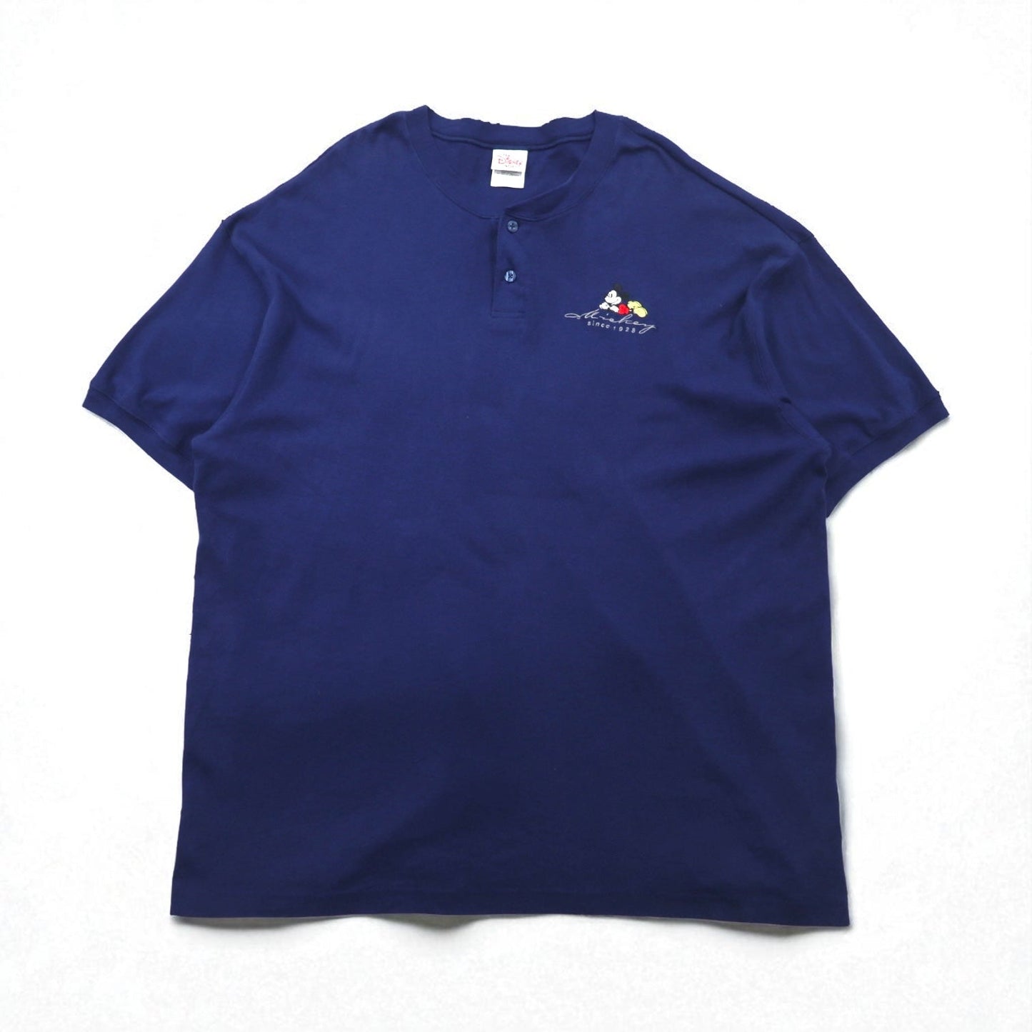 The Disney Store 90s Mickey Mouse Henley T-Shirt, Size 2XL, Navy, with One-Point Embroidery, Disney Character