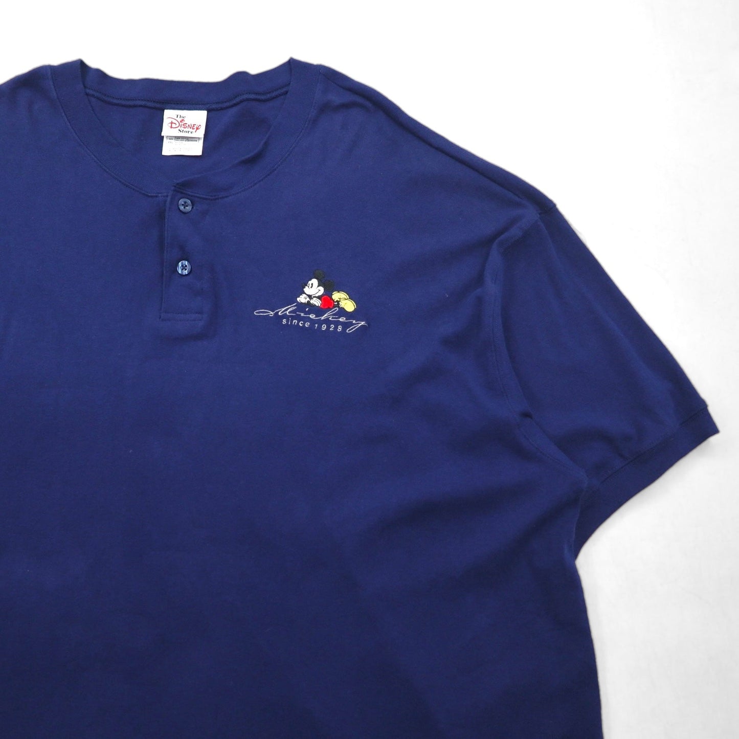 The Disney Store 90s Mickey Mouse Henley T-Shirt, Size 2XL, Navy, with One-Point Embroidery, Disney Character