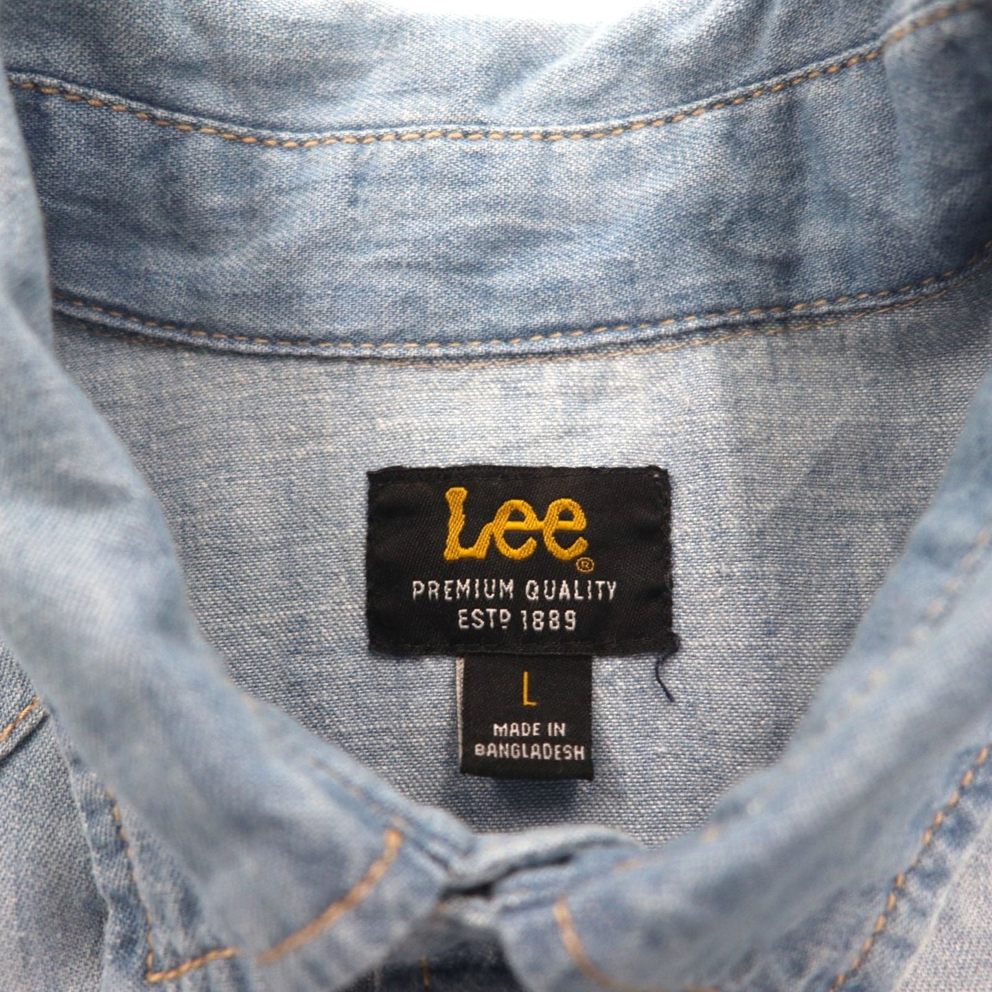 Lee Denim Western Shirt, Size L, Indigo, Blue, Cotton, Chest Pocket, Snap Buttons