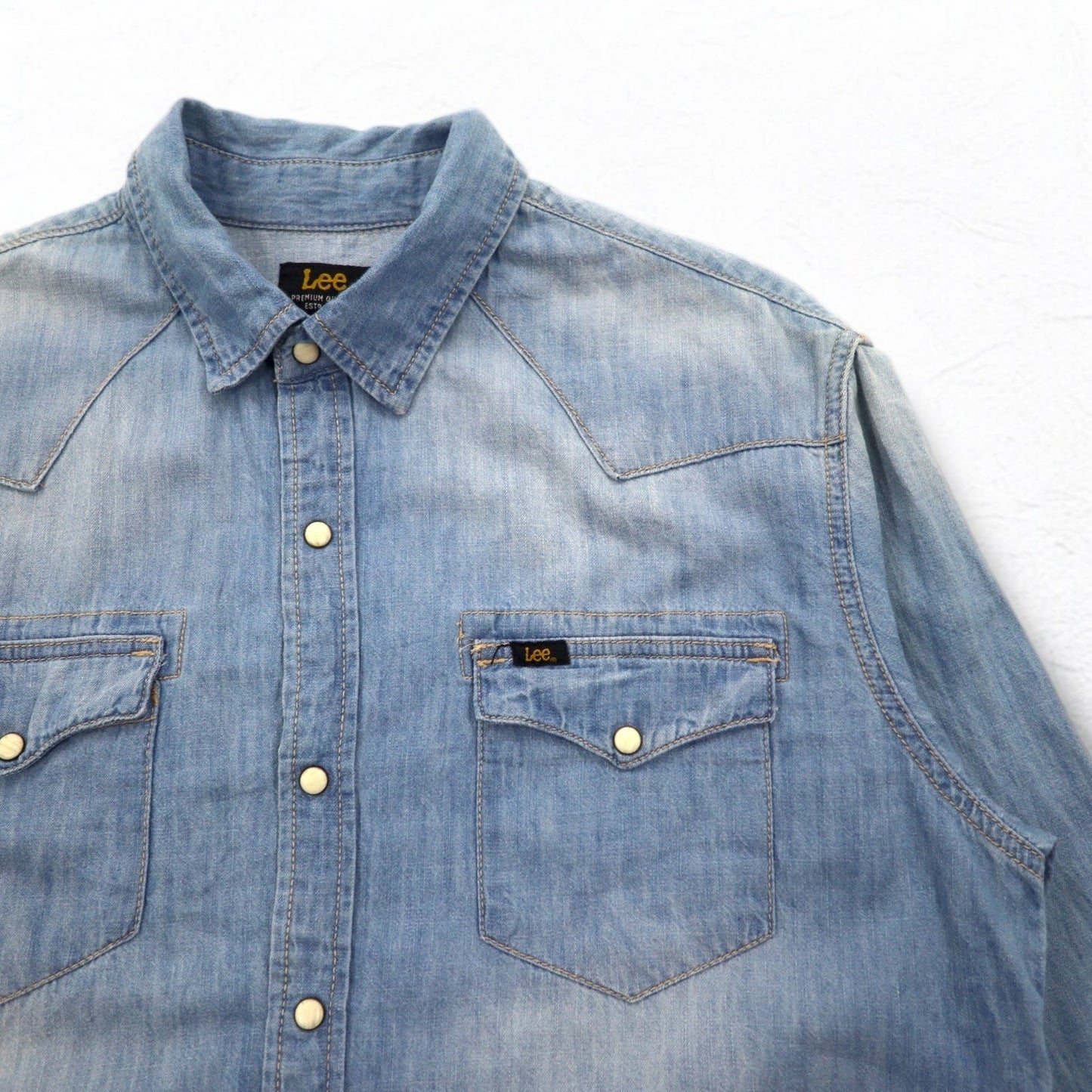 Lee Denim Western Shirt, Size L, Indigo, Blue, Cotton, Chest Pocket, Snap Buttons