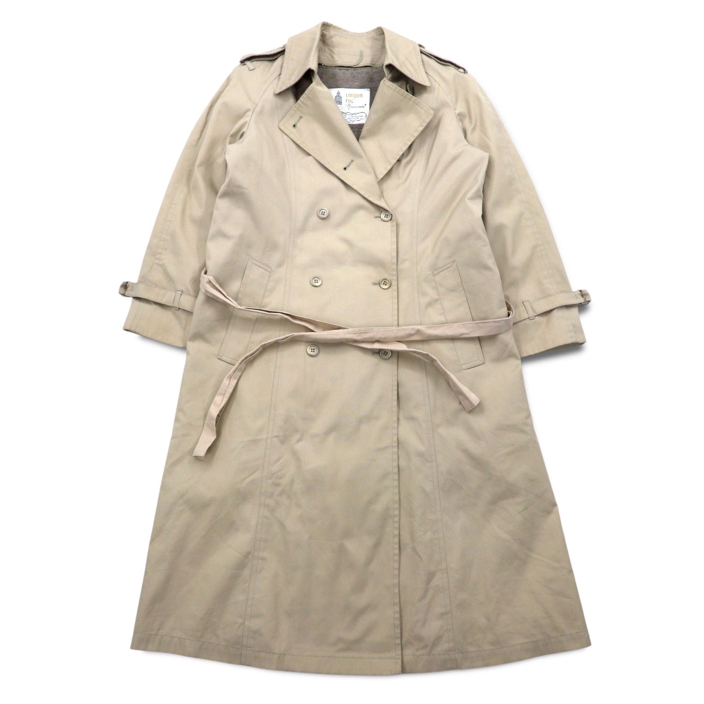 LONDON FOG 90s MAINCOATS Double-Breasted Trench Coat, Size L, Beige, with Detachable Boa Lining and Belt