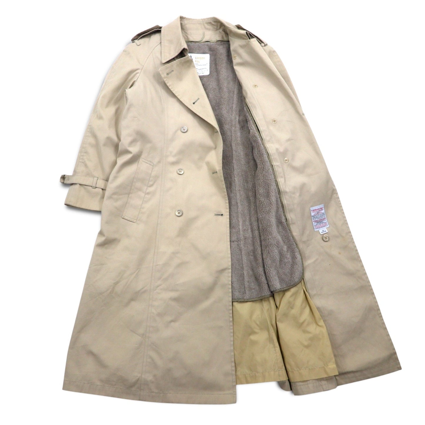 LONDON FOG 90s MAINCOATS Double-Breasted Trench Coat, Size L, Beige, with Detachable Boa Lining and Belt