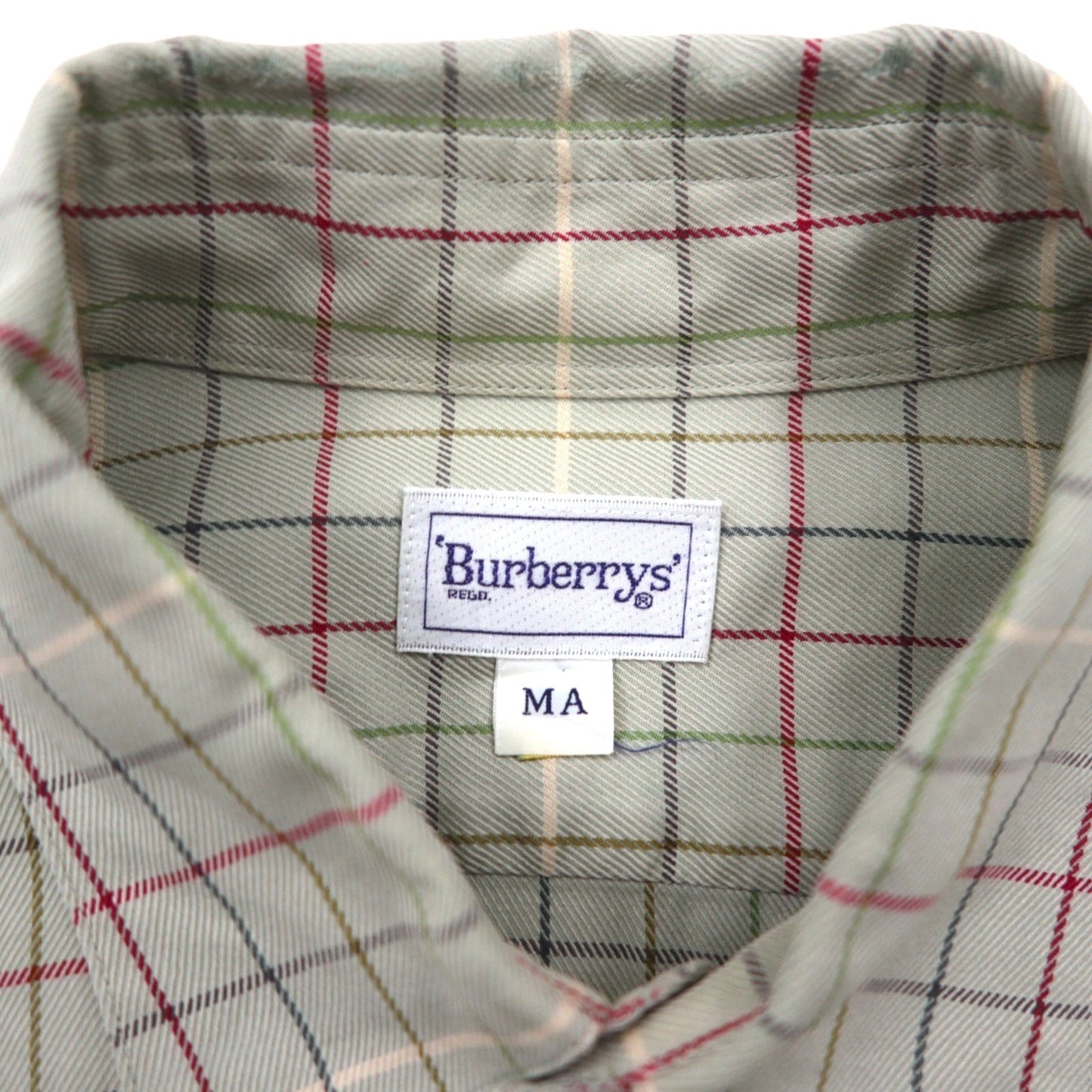 BURBERRY 90年代 長袖シャツ M ベージュ コットン チェック 胸ポケット ワンポイントロゴ 刺繍