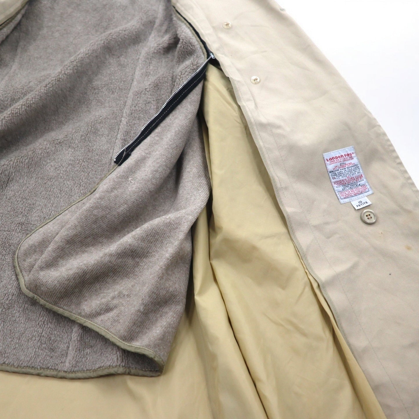 LONDON FOG 90s MAINCOATS Double-Breasted Trench Coat, Size L, Beige, with Detachable Boa Lining and Belt