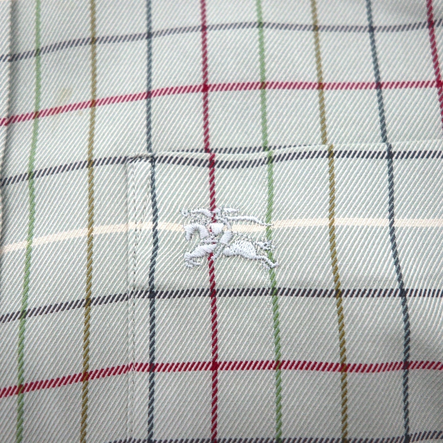 BURBERRY 90年代 長袖シャツ M ベージュ コットン チェック 胸ポケット ワンポイントロゴ 刺繍