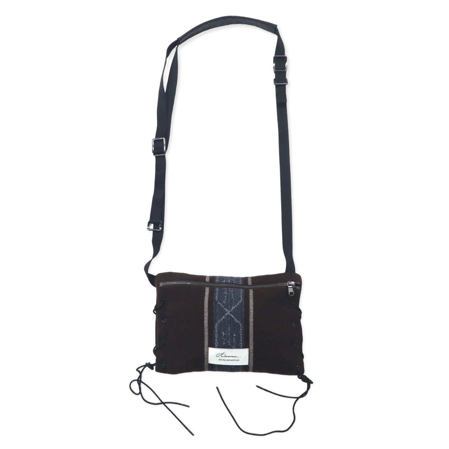 Azuma Tallit Stripe Utility Sack Sacoche Bag, Brown Wool Jacquard Lace-Up, TALLIT STRIPE UTILITY SACK (20AH-AC-05), HAZE, Made in Japan