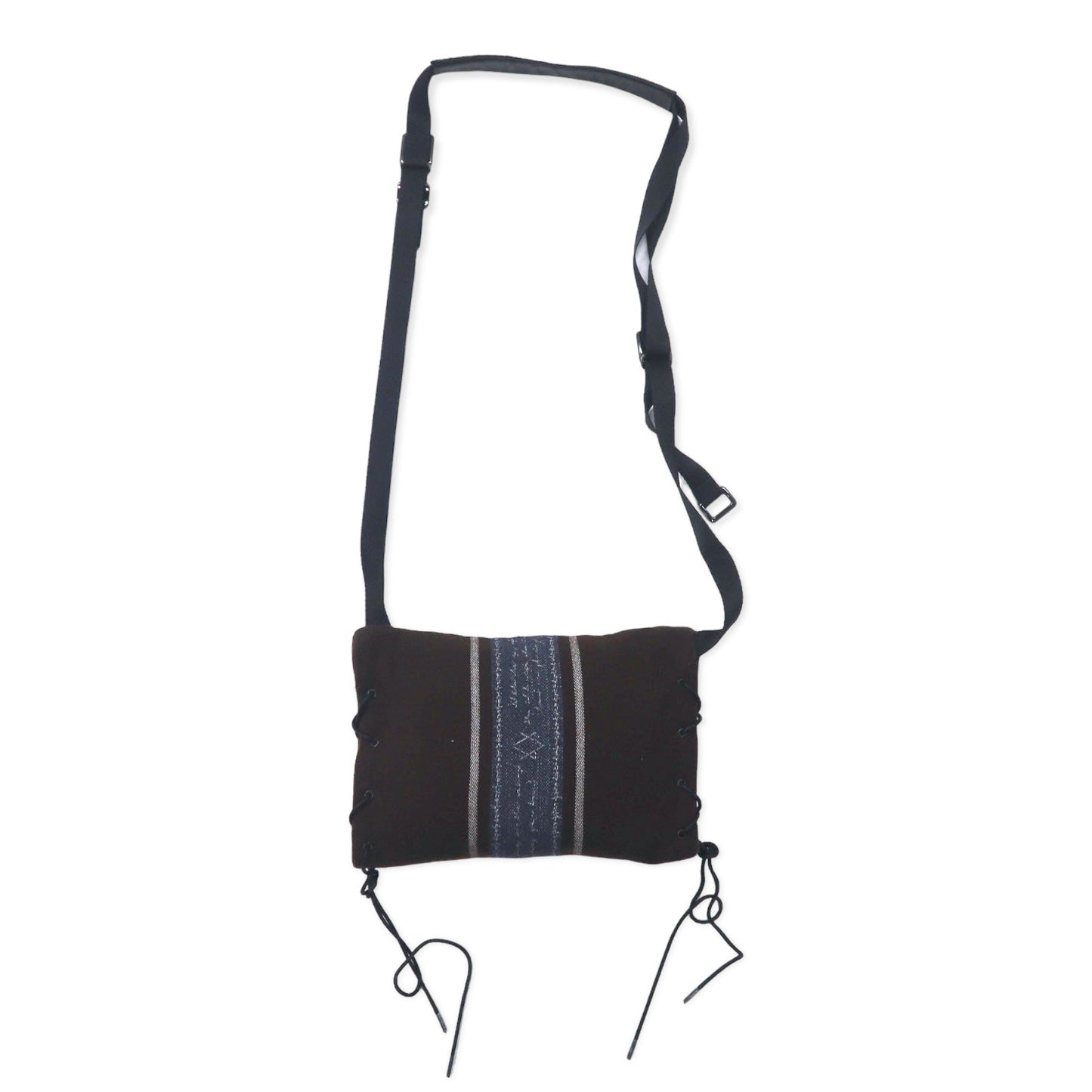 Azuma Tallit Stripe Utility Sack Sacoche Bag, Brown Wool Jacquard Lace-Up, TALLIT STRIPE UTILITY SACK (20AH-AC-05), HAZE, Made in Japan