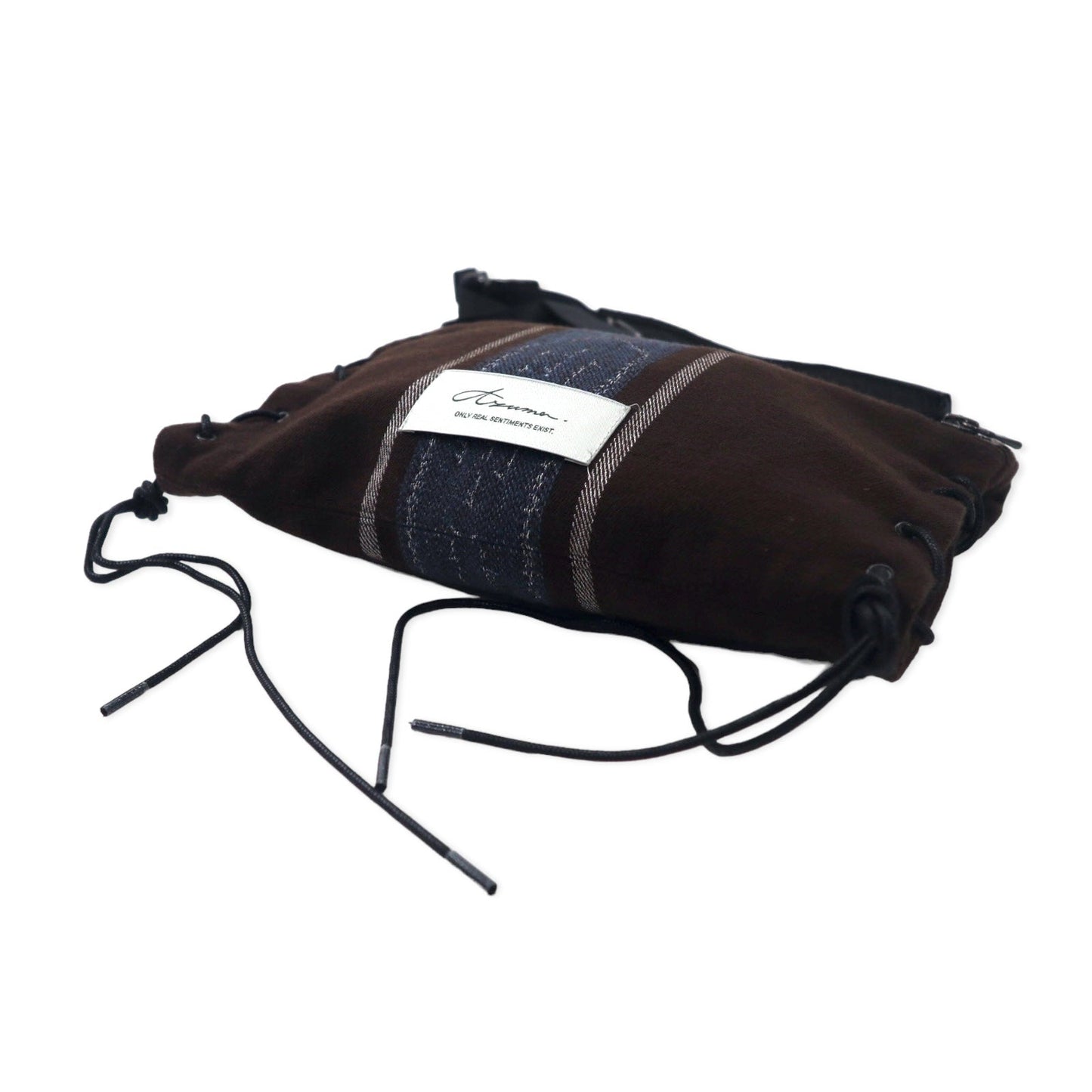 Azuma Tallit Stripe Utility Sack Sacoche Bag, Brown Wool Jacquard Lace-Up, TALLIT STRIPE UTILITY SACK (20AH-AC-05), HAZE, Made in Japan