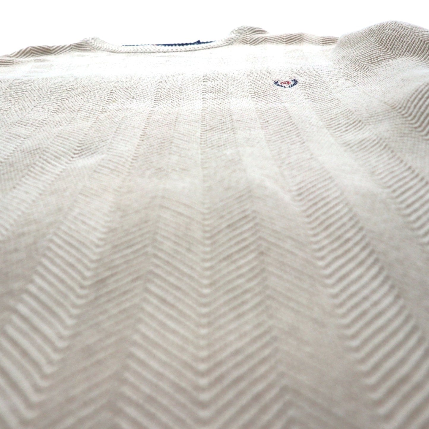 CHAPS RALPH LAUREN 90年代 3D ジャガード ヘリンボーン コットンニット 2XL ベージュ HAND FLAMED