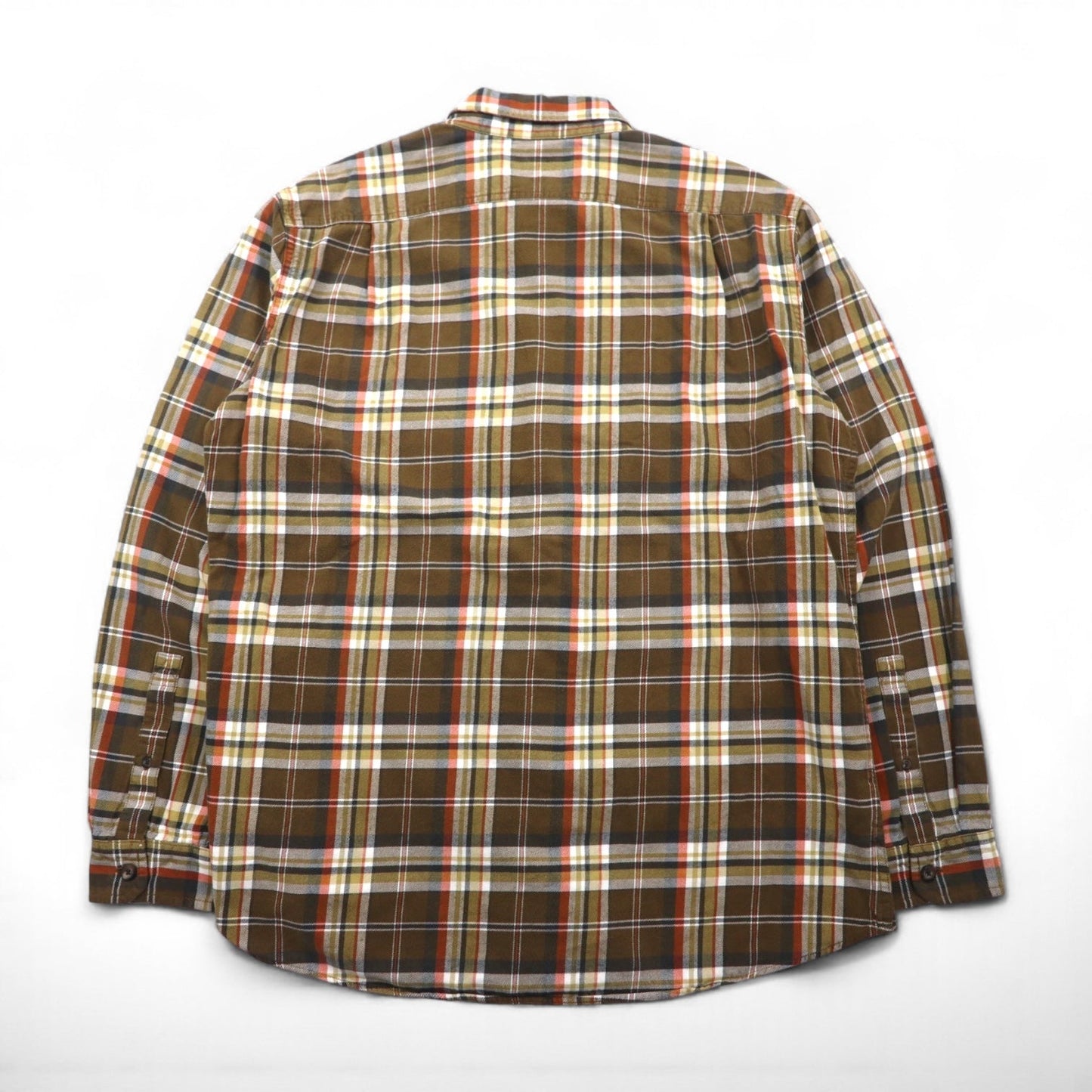 Eddie Bauer ボタンダウン フランネルシャツ L ブラウン チェック RELAXED FIT 胸ポケット 7709