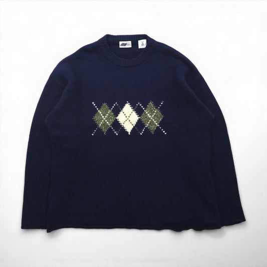 90s Vintage Shetland Wool Sweater アーガイル柄 ニット セーター XL ネイビー BULL HEAD SHETLAND 羊毛