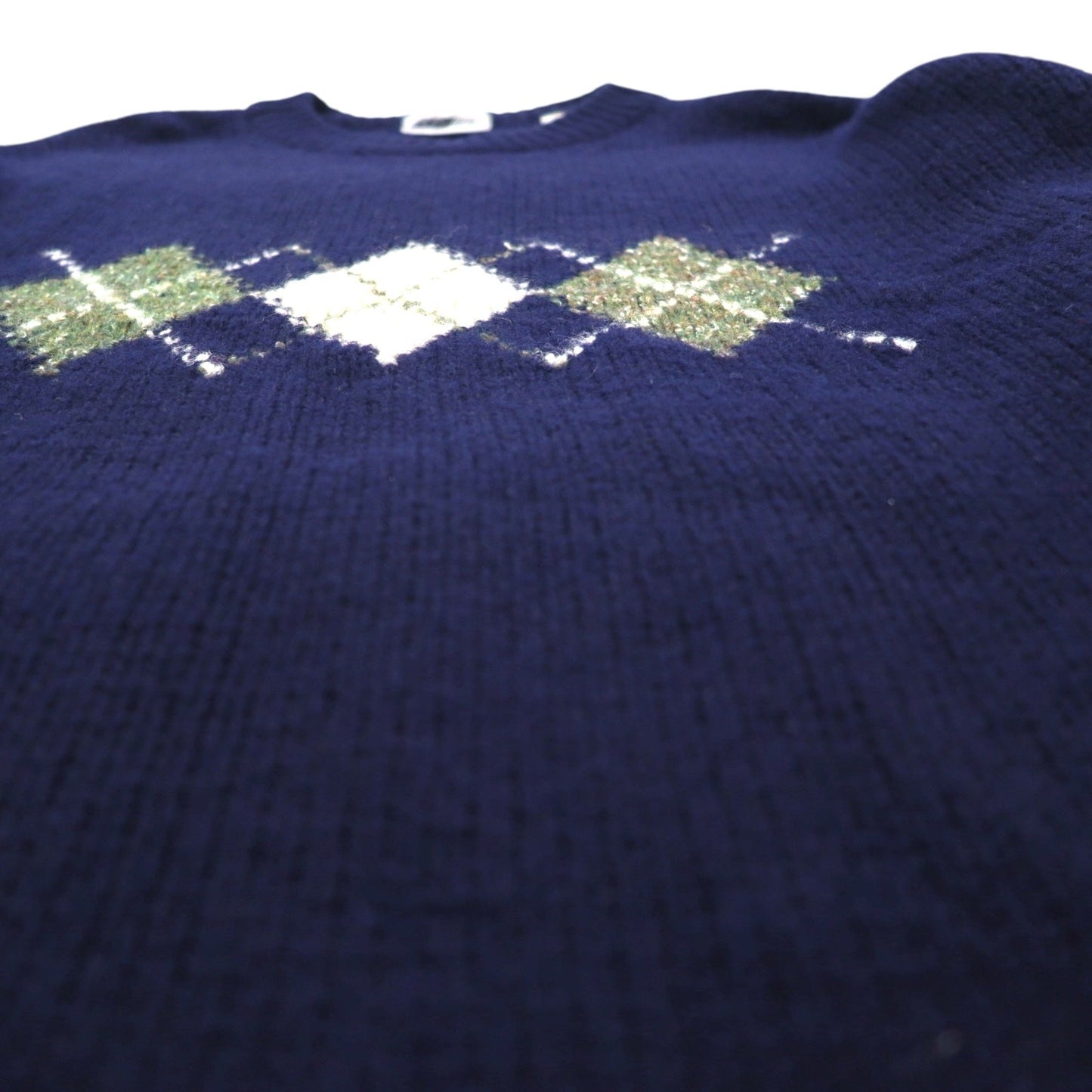 90s Vintage Shetland Wool Sweater アーガイル柄 ニット セーター XL ネイビー BULL HEAD SHETLAND 羊毛