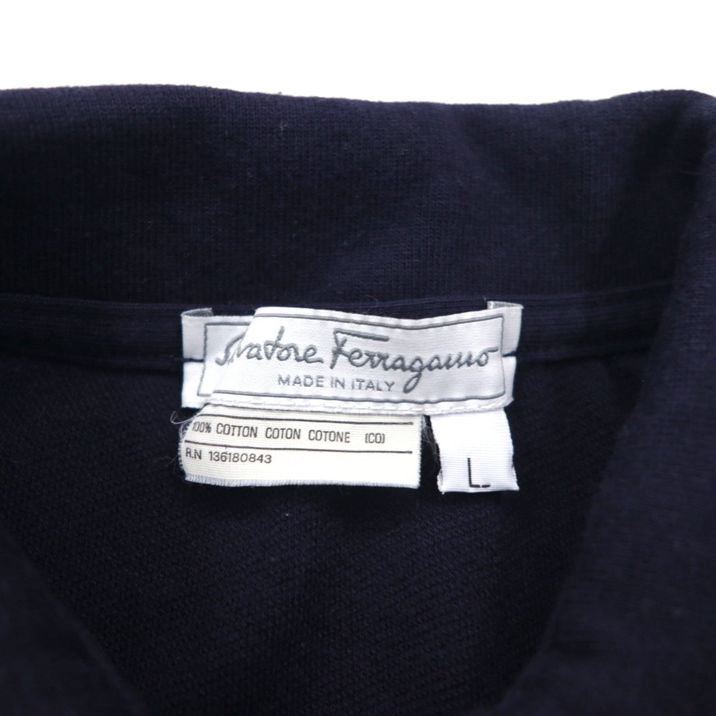 Salvatore Ferragamo Italian-made wide-leg polo shirt, size L, navy cotton with one-point logo embroidery.