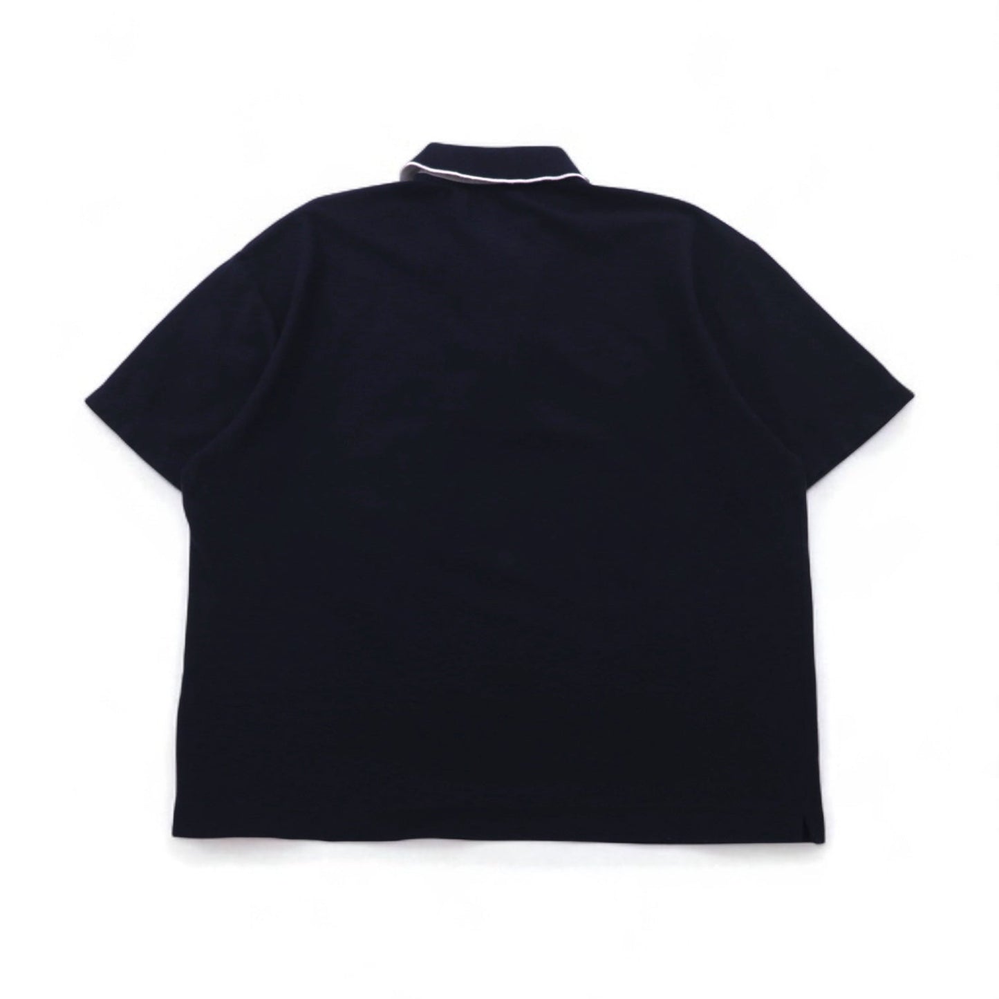 Salvatore Ferragamo Italian-made wide-leg polo shirt, size L, navy cotton with one-point logo embroidery.