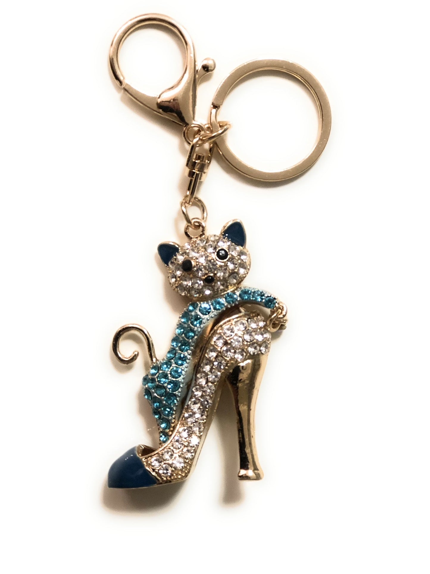 Luxury Rhinestone Key Ring, Cat on High Heel -Stainless Steel- Key Ring..