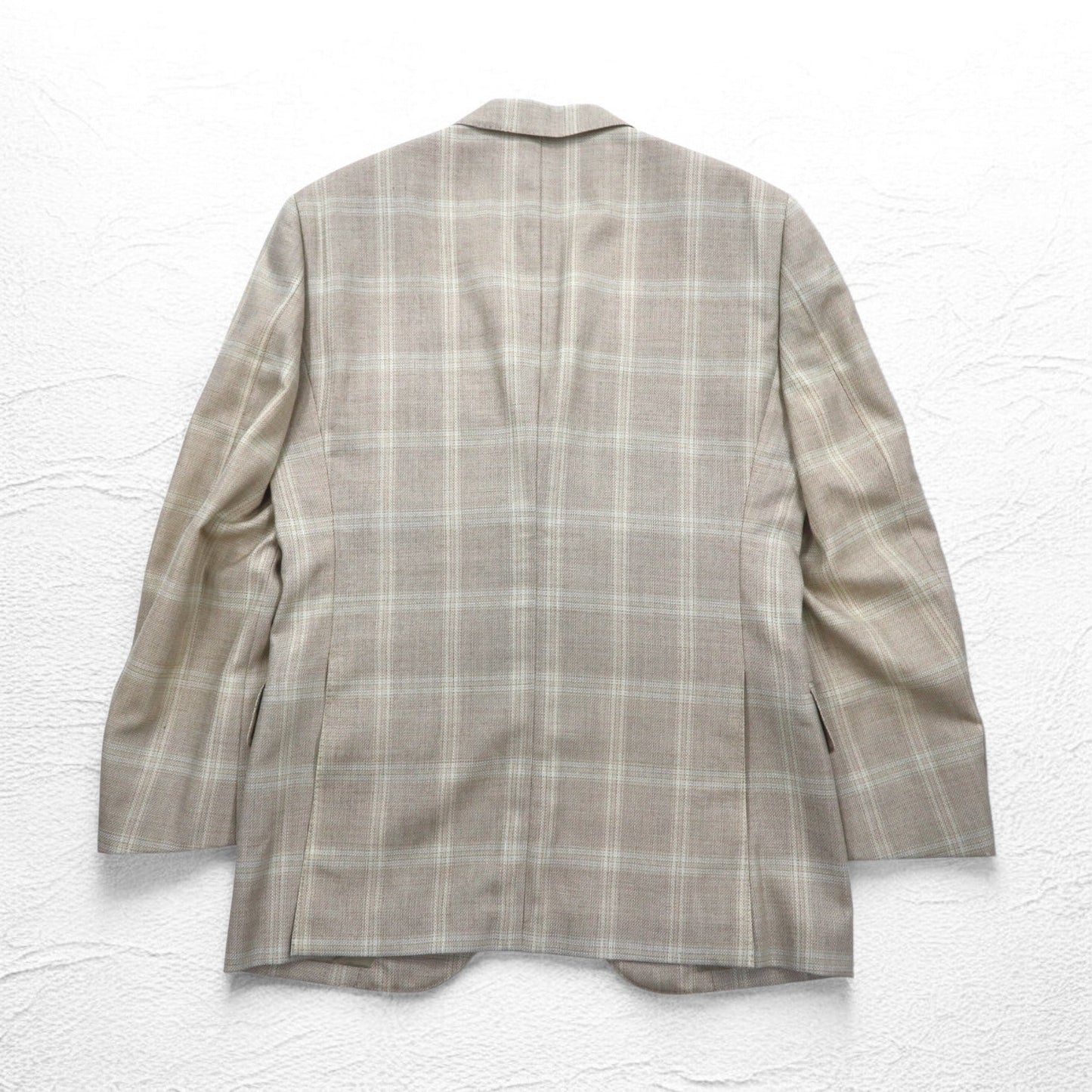 DAKS シルク混 2B テーラードジャケット スーツ M ベージュ チェック ウール 日本製