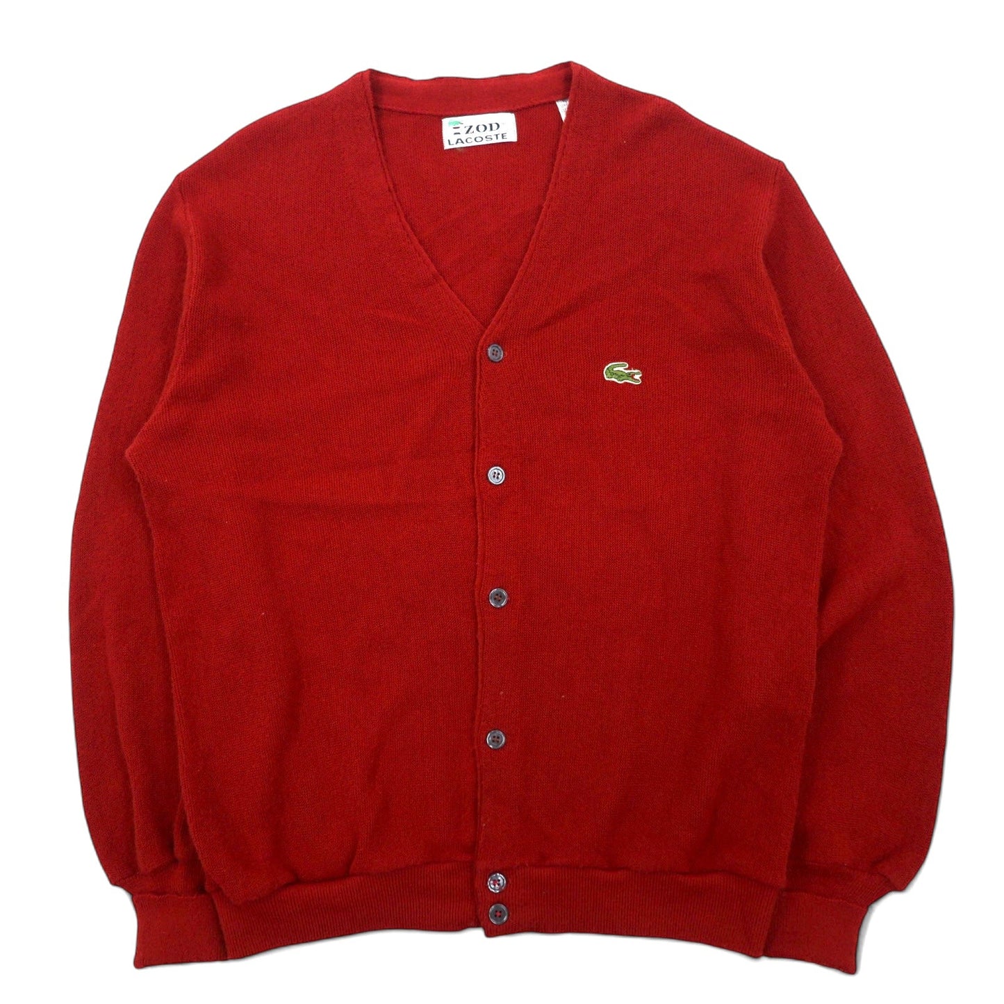 IZOD LACOSTE 70s Spool Tag Acrylic Knit Cardigan, Size L, Red, One-Point Logo